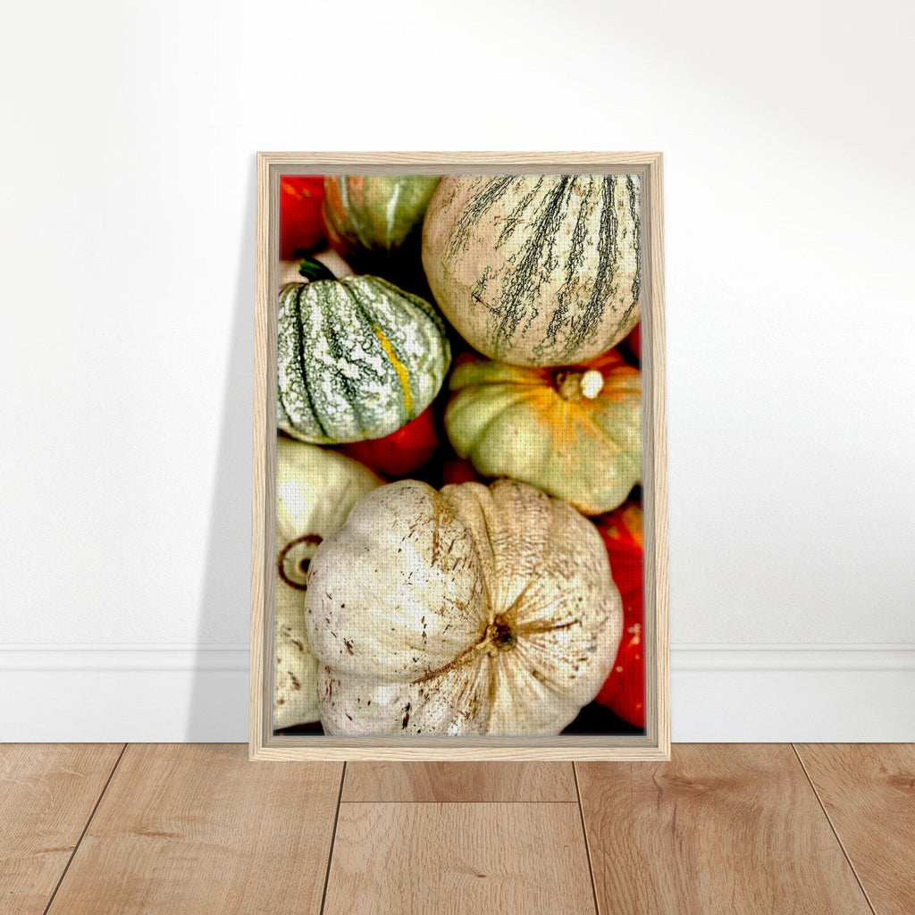 Rustic harvest gourd Halloween wall art canvas featuring autumn pumpkins, styled for all year, by California Canvas Studio.