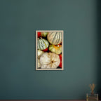 Rustic harvest gourd wall art print on canvas featuring autumn pumpkins, ideal for Halloween or all-year home decor.