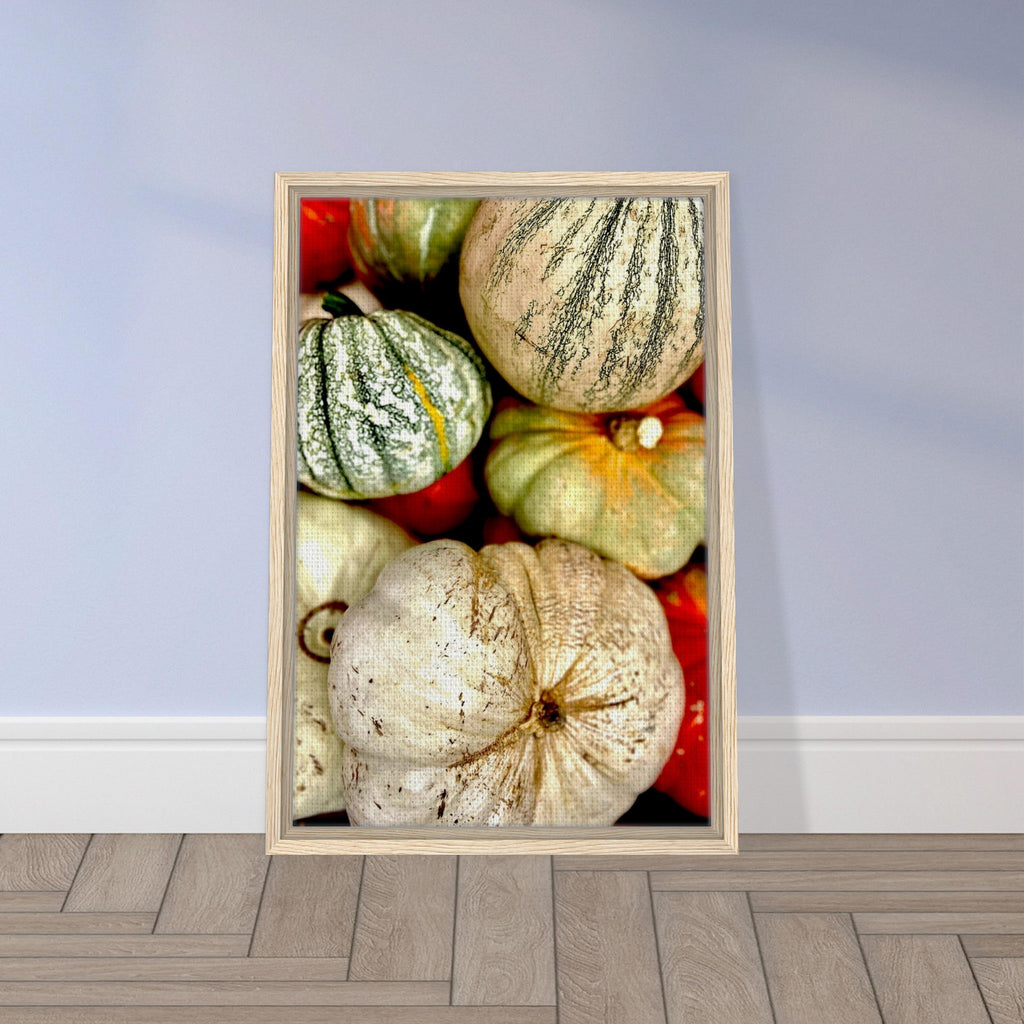 Rustic harvest gourd Halloween wall art canvas featuring autumn pumpkins, styled for all-year decor, by California Canvas Studio.