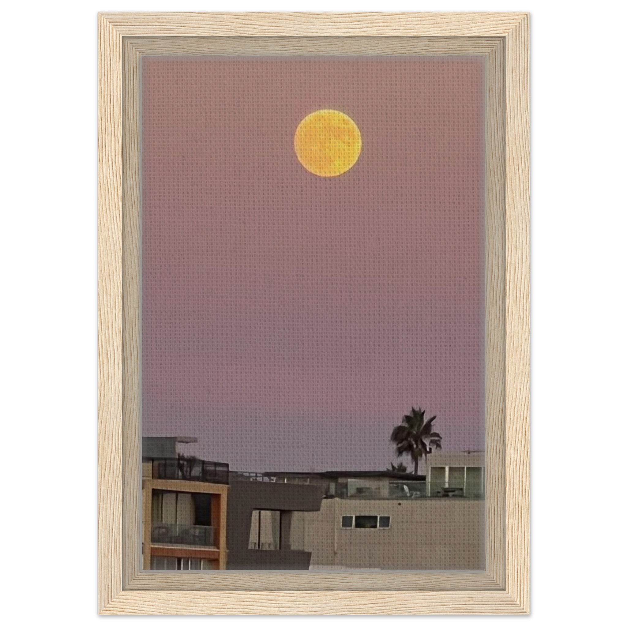 Harvest Moon art print featuring a moon and beach scene on framed canvas, ideal for bedroom or nursery wall decor.