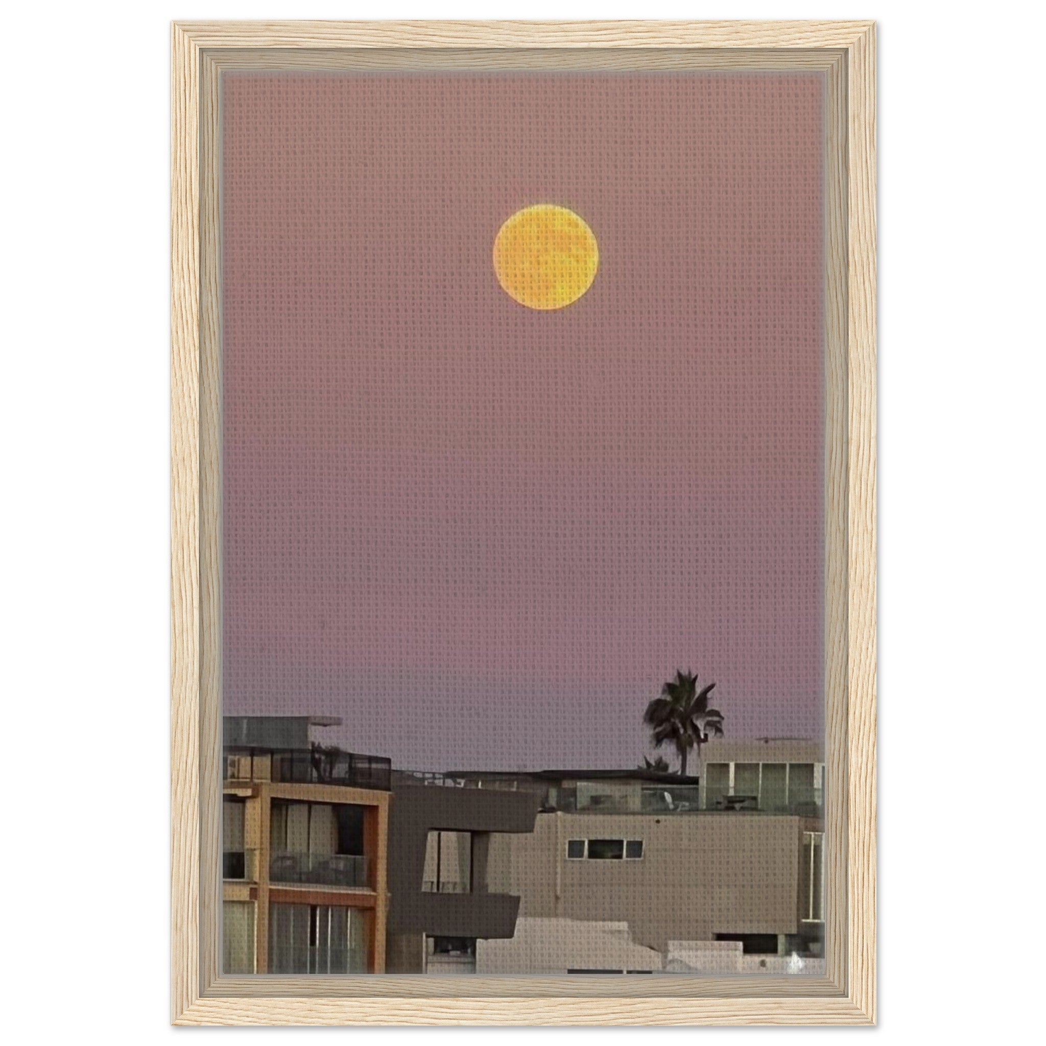Harvest Moon wall art print by California Canvas featuring a moon and beach scene, framed canvas wall hanging for bedroom or nursery decor.