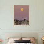 Harvest Moon art print on framed canvas, beach moody wall art with moon and ocean scene, California Canvas Studio Edition.