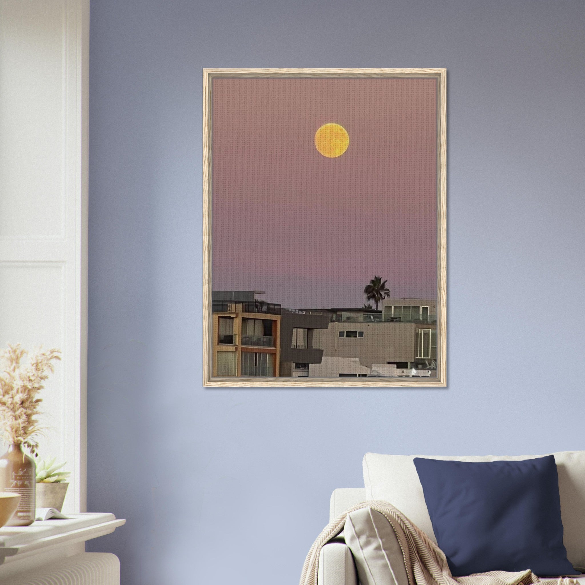 Harvest Moon art print on framed canvas, beach moody wall art with moon scene, California Canvas Studio Edition, 20x30 cm.