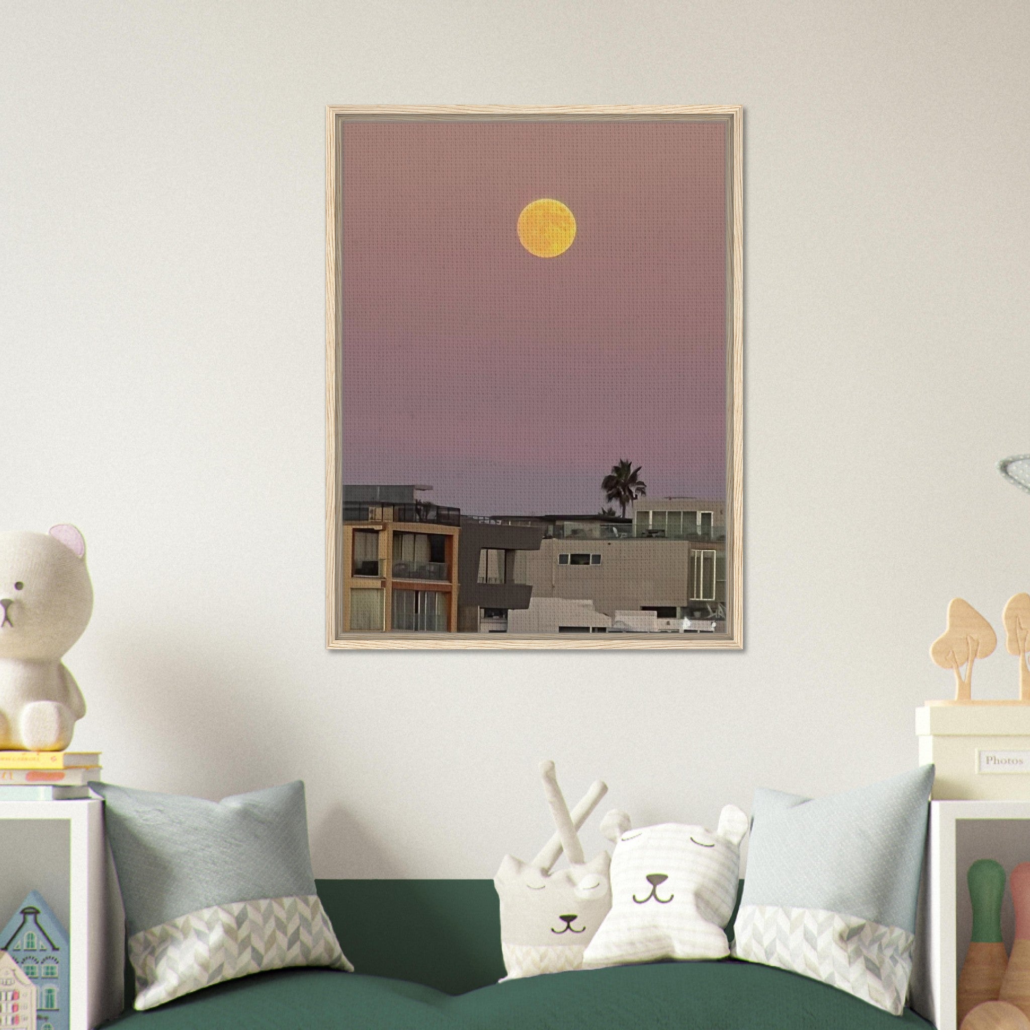 Harvest Moon art print on canvas, beach moody wall art with framed design, California Canvas Studio Edition, 20x30 cm.