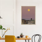 Beach Moody Wall Art print featuring a harvest moon on canvas, framed and California Studio Edition, ideal for ocean-inspired decor.