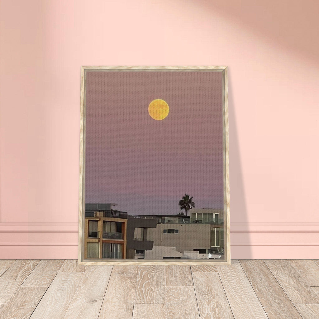 Harvest Moon art print on framed canvas, beach moody wall art with moon design, California Canvas Studio Edition for home decor.