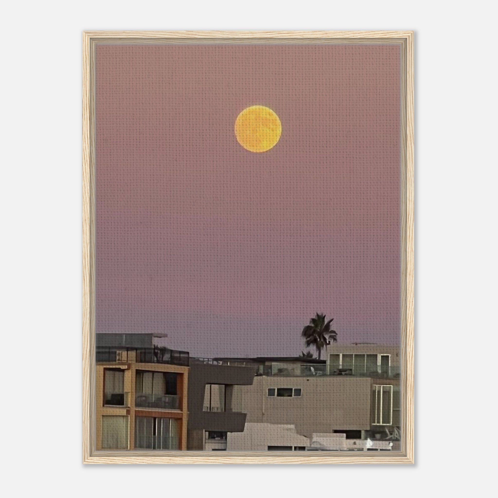 Beach moody wall art print featuring a harvest moon on framed canvas, California Canvas Studio Edition, 20x30 cm.