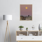 Beach Moody Wall Art print featuring the Harvest Moon, framed canvas wall hanging, California Canvas Studio Edition.