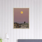 Framed canvas print of a moody harvest moon and beach scene, California Canvas Studio Edition wall art, 20x30 cm.