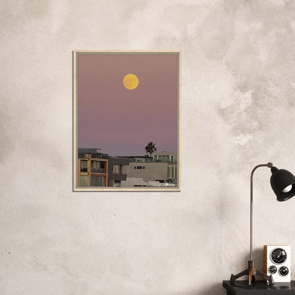 Harvest Moon beach moody wall art print on framed canvas, California Canvas Studio Edition, 20x30 cm, depicts a moonlit beach scene.