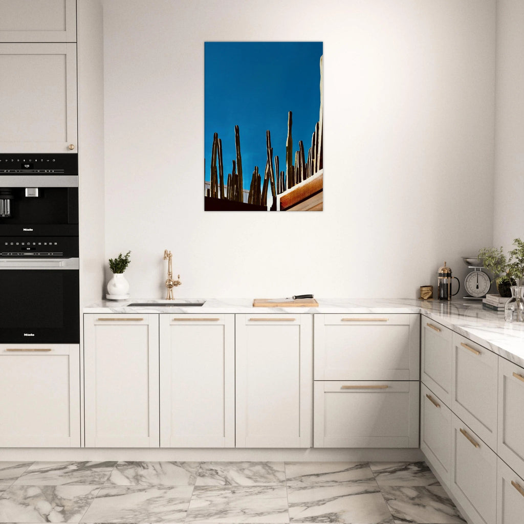 Canvas print artwork of Mexico cactus family on rooftop, from the Travel Collection Studio Edition, 20x30 cm.