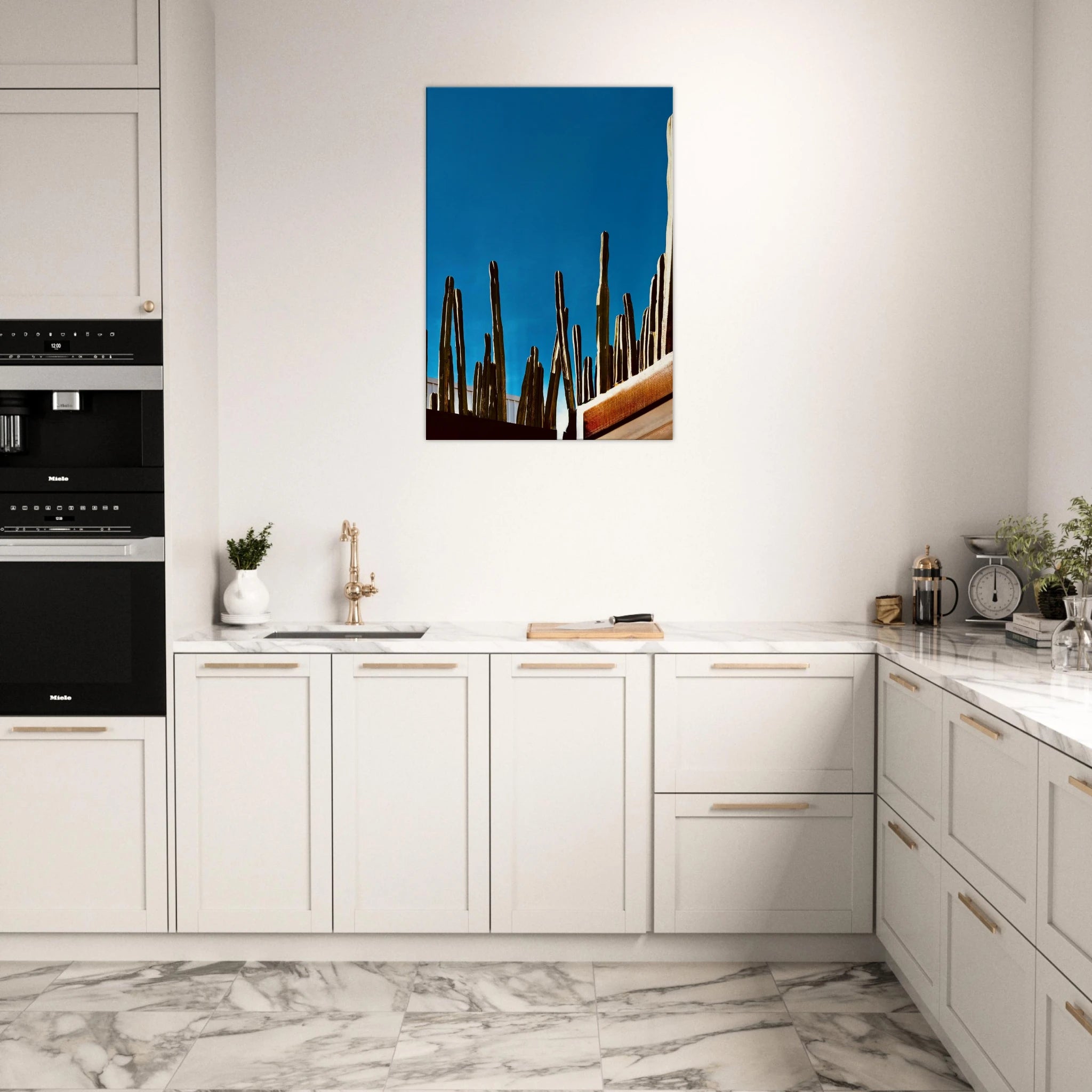 Canvas print artwork of Mexico cactus family on rooftop, from the Travel Collection Studio Edition, 20x30 cm.