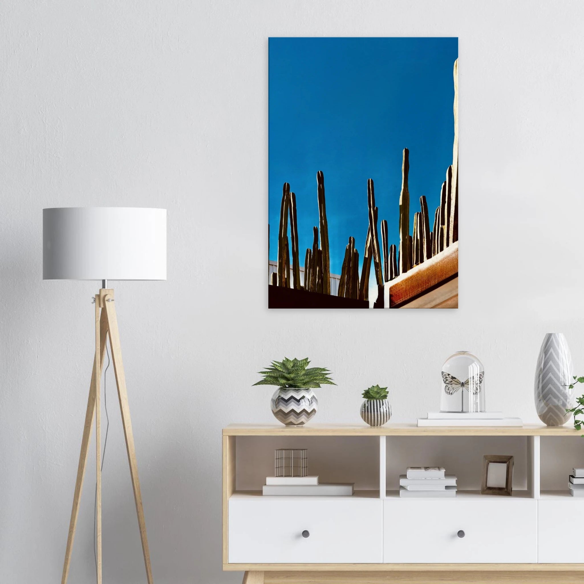 Canvas print of Mexico cactus family on rooftop, part of My Store's Spring 26 travel collection, 20x30 cm artwork.