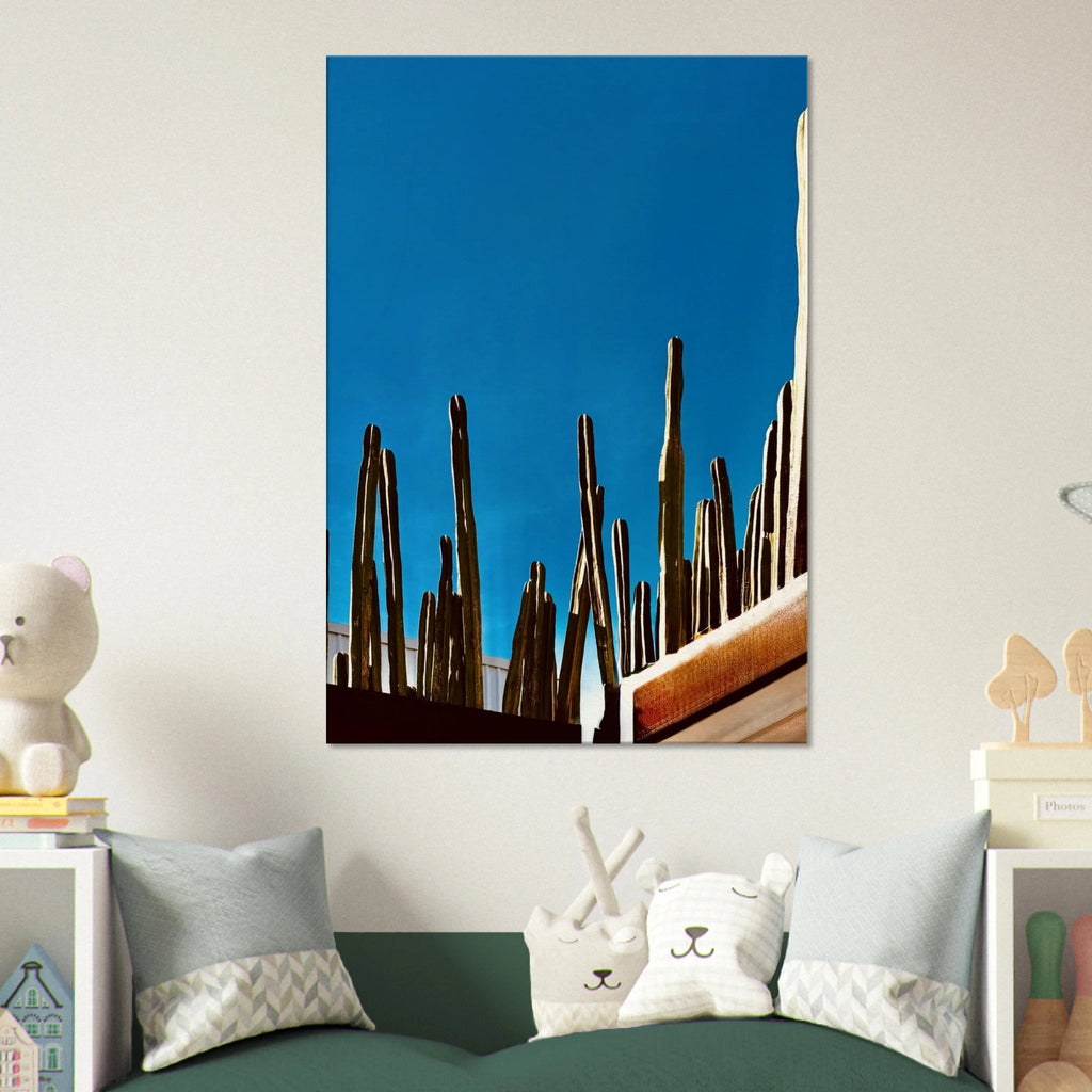 Mexico cactus family on rooftop canvas artwork, travel collection studio edition, 20x30 cm print, vibrant desert scene.
