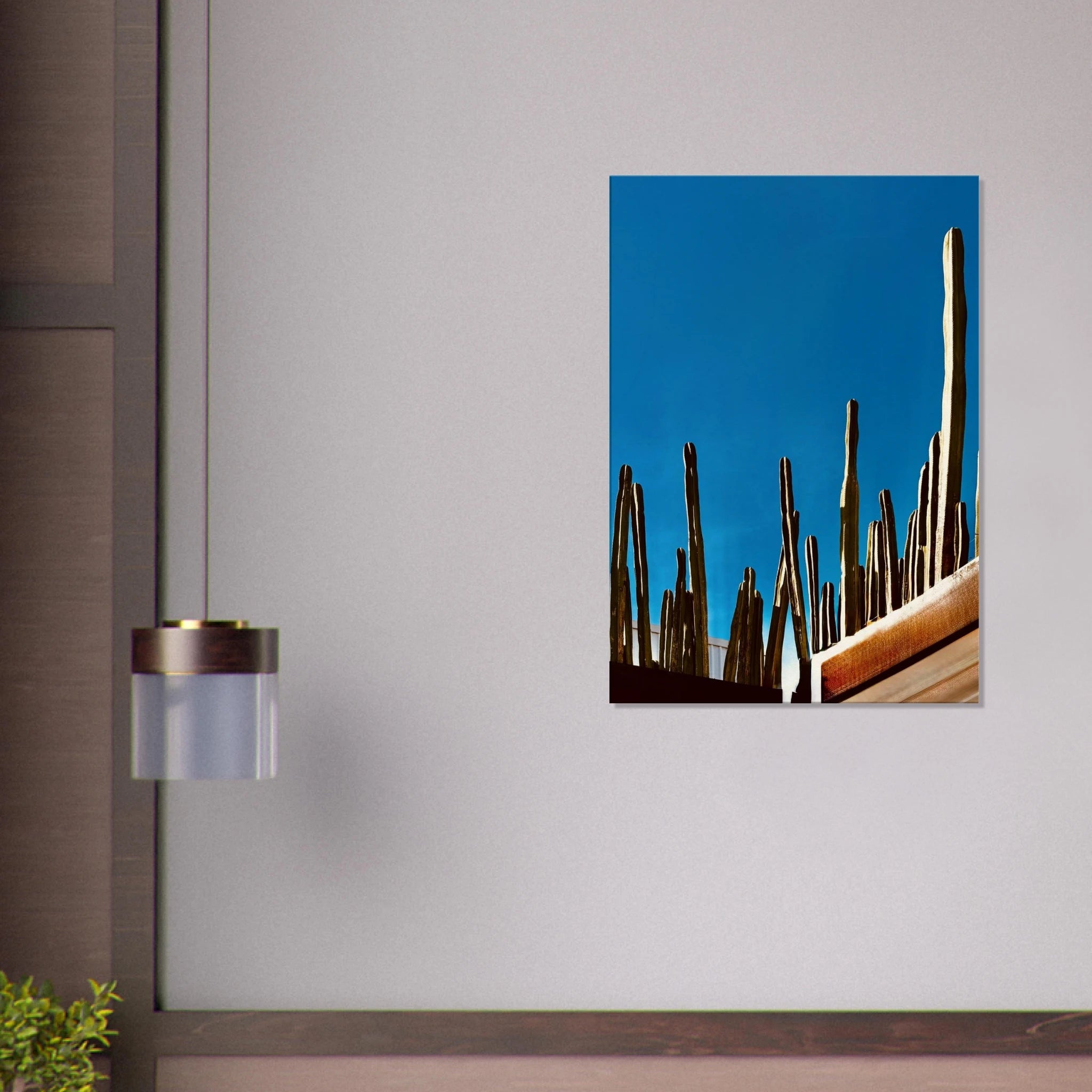 Canvas artwork print of a cactus family scene on a rooftop in Mexico, part of the Studio Edition Travel Collection, Spring 26.