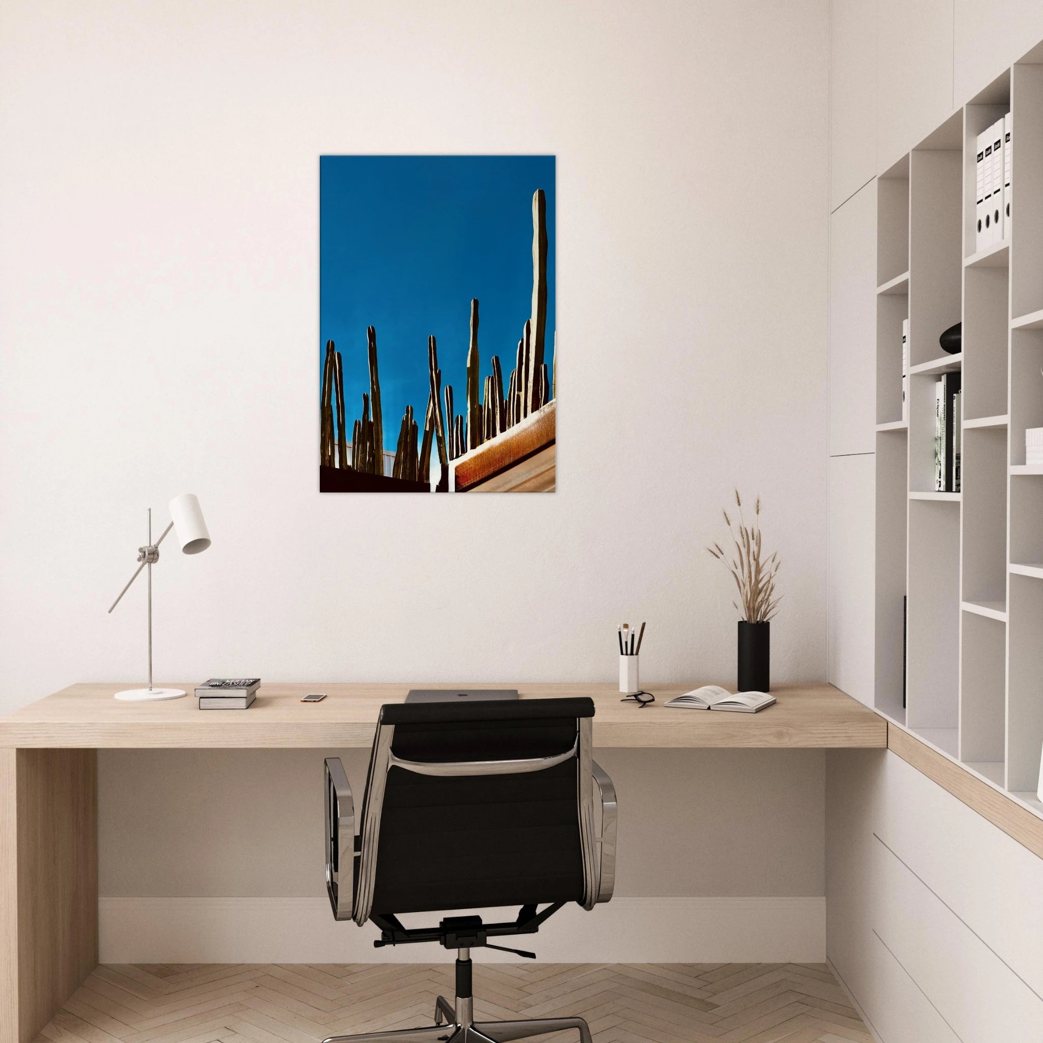 Canvas print of a cactus family scene on a rooftop in Mexico, from the Travel Collection Studio Edition, Spring 26.