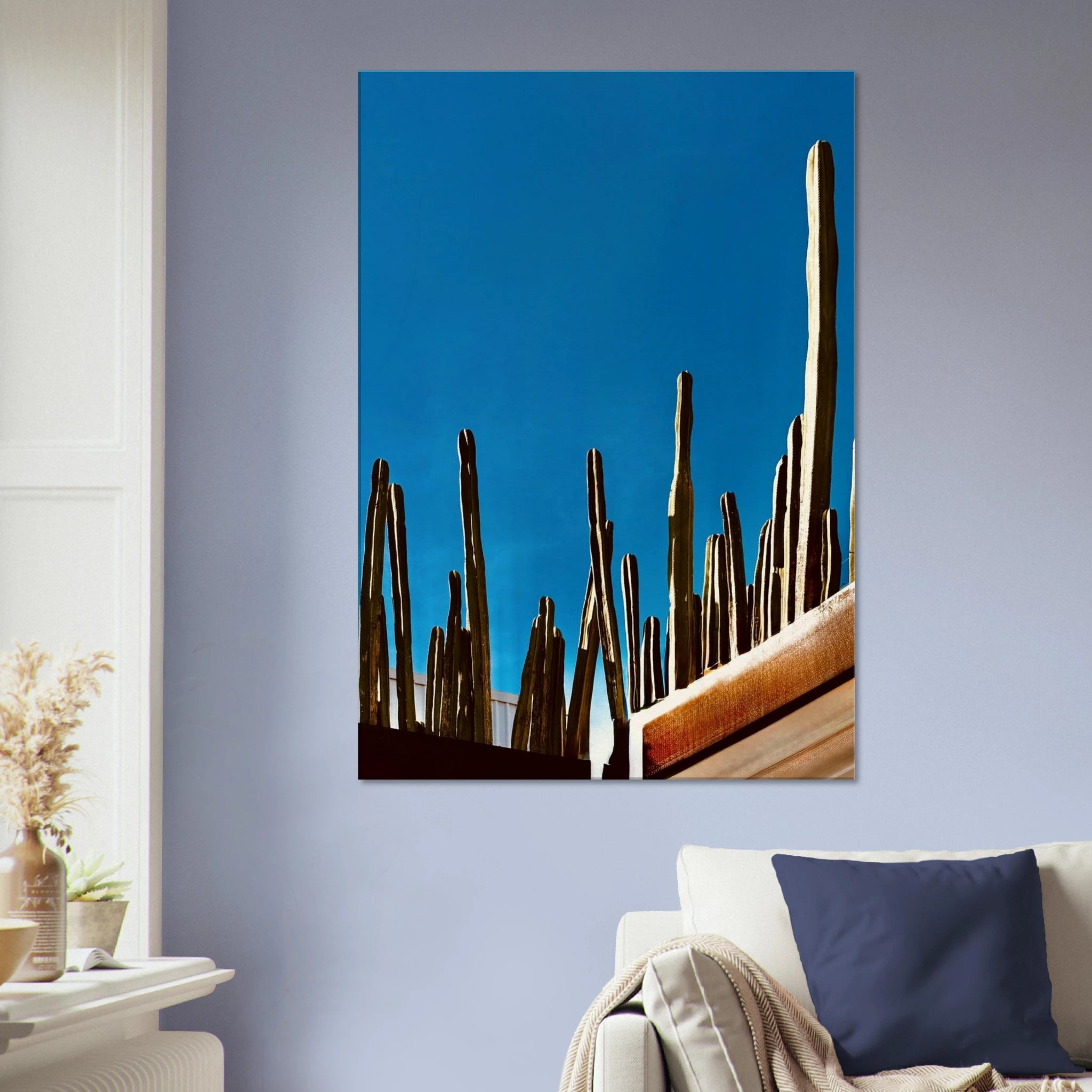 Canvas print of Mexico cactus family on rooftop, part of the Travel Collection Studio Edition Spring 26, depicting vibrant desert scenery.