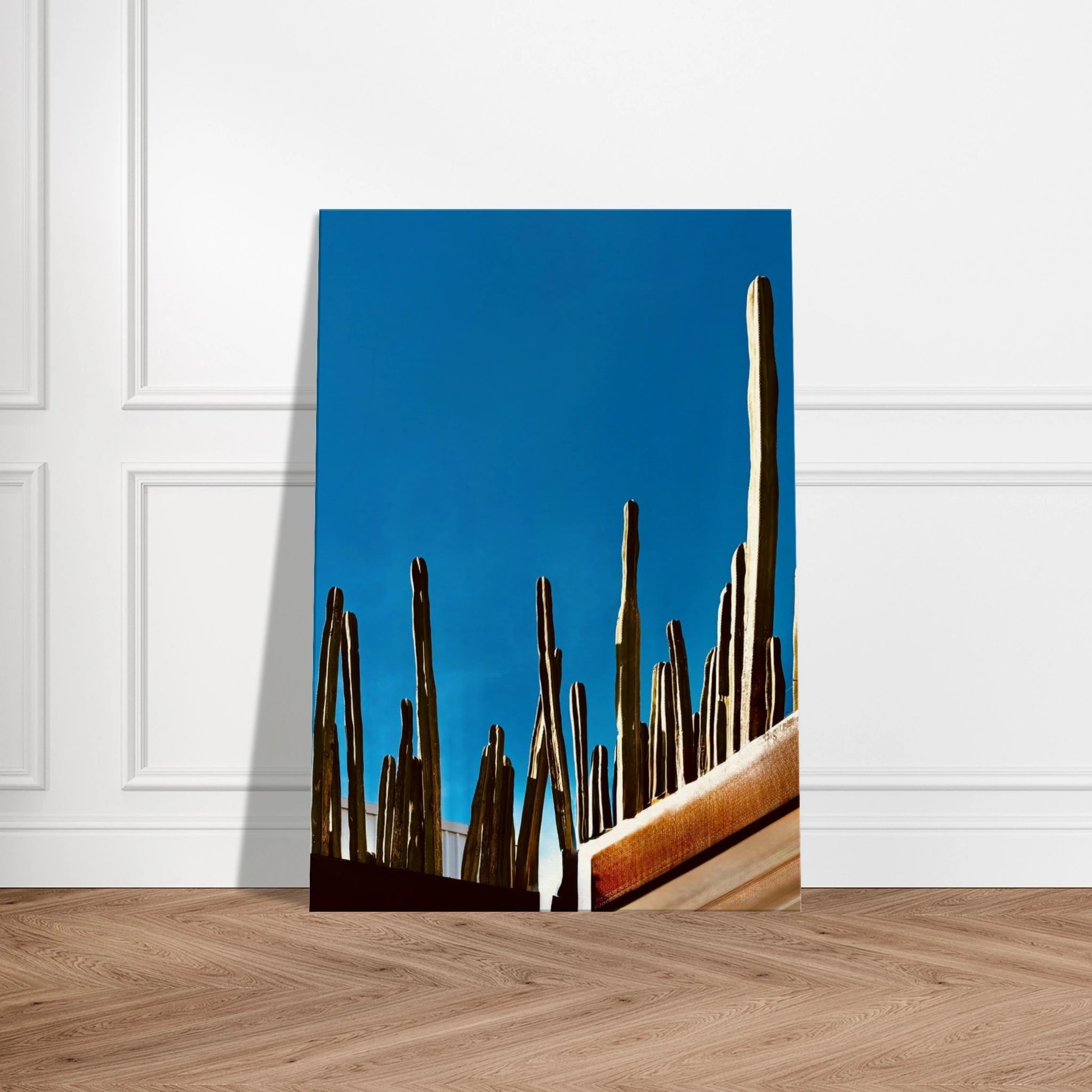 Mexico cactus family rooftop canvas artwork print, travel collection studio edition, vibrant desert scene in 20x30 cm size.