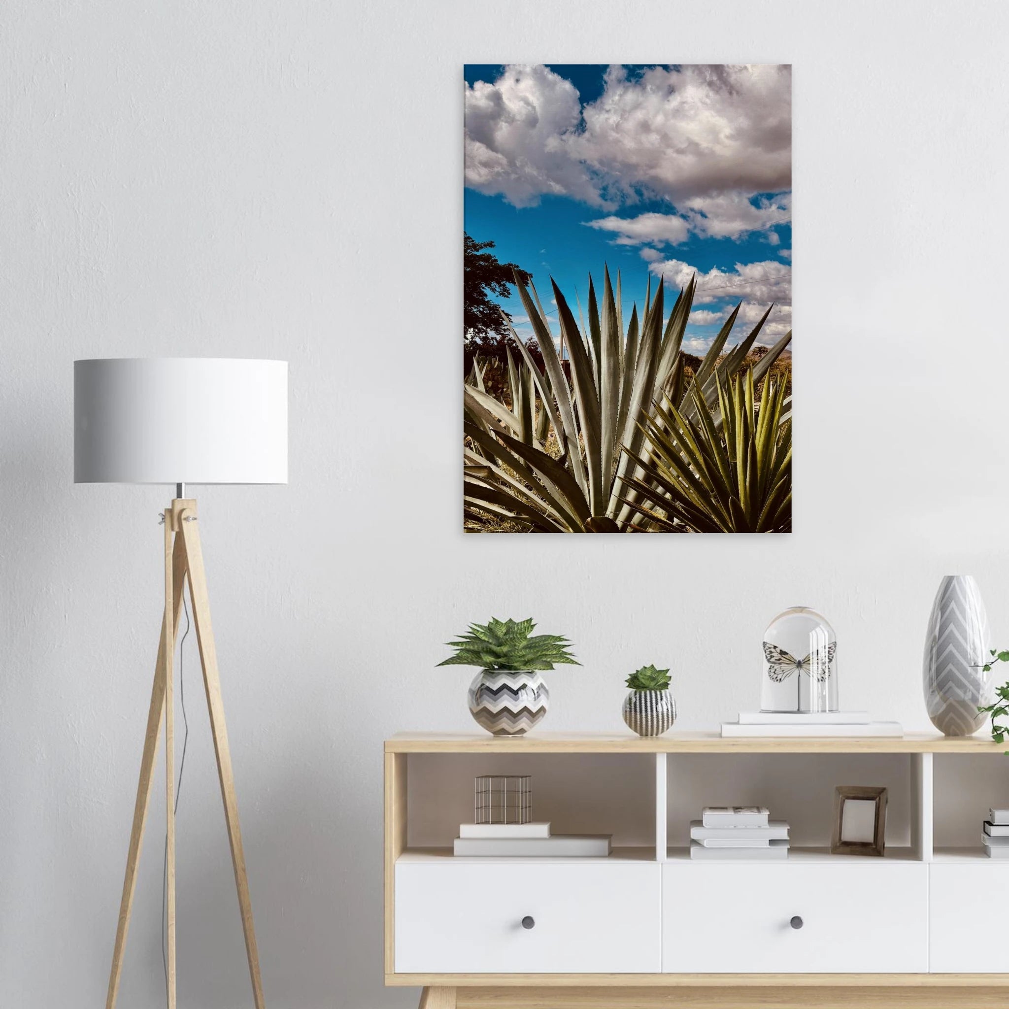 Canvas artwork of Oaxaca Desert mezcal plantation from the Travel Collection by My Store, featuring vibrant colors and details.