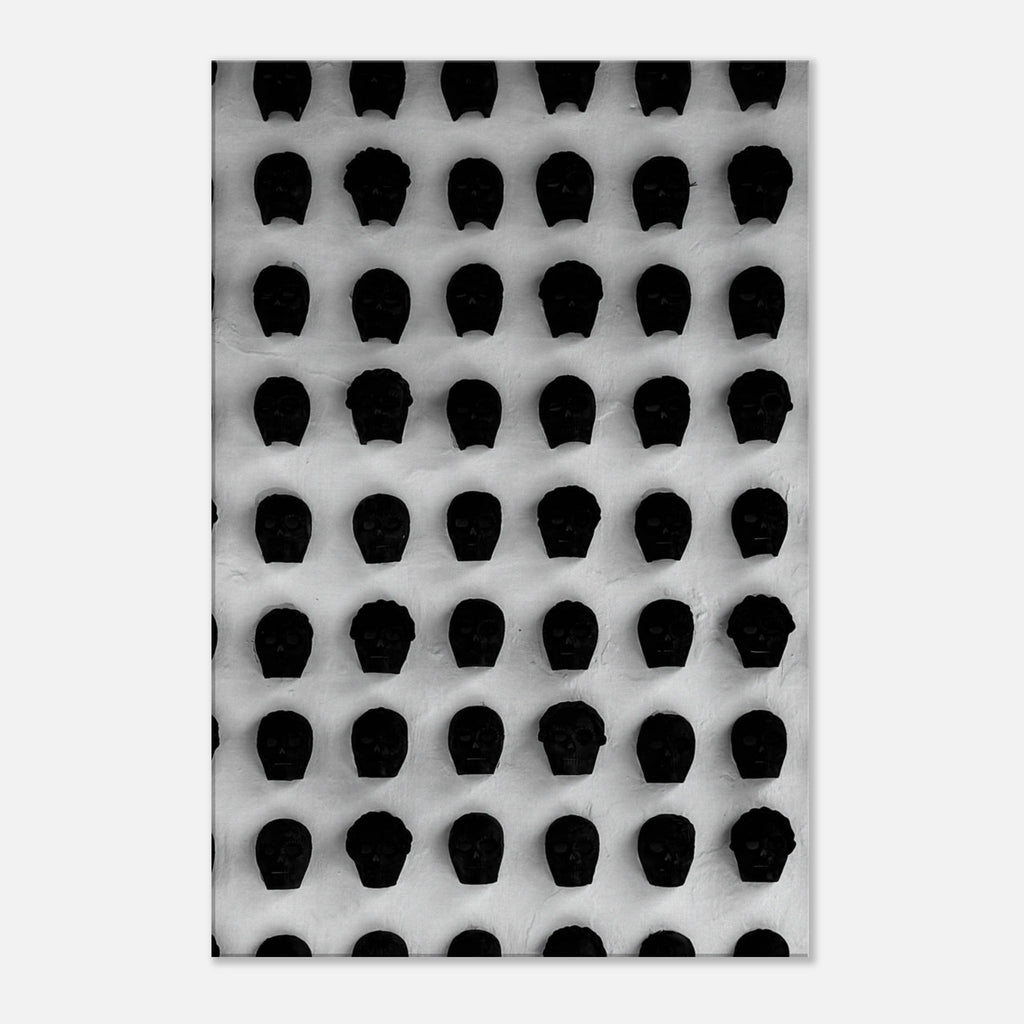 Black and white Monochrome Skull Grid Canvas Wall Art featuring minimalist abstract skull design for modern interior decor.