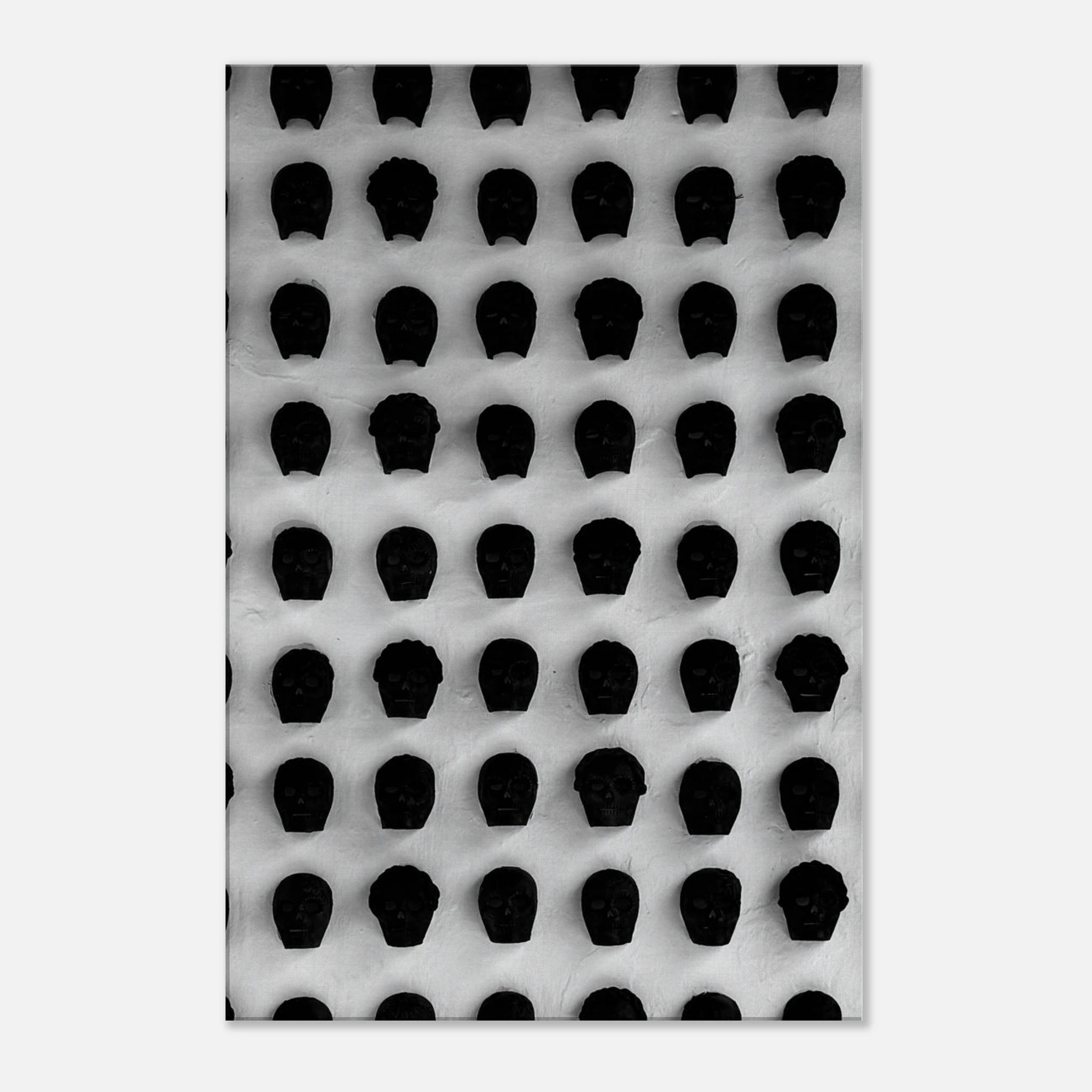 Black and white Monochrome Skull Grid Canvas Wall Art featuring minimalist abstract skull design for modern interior decor.