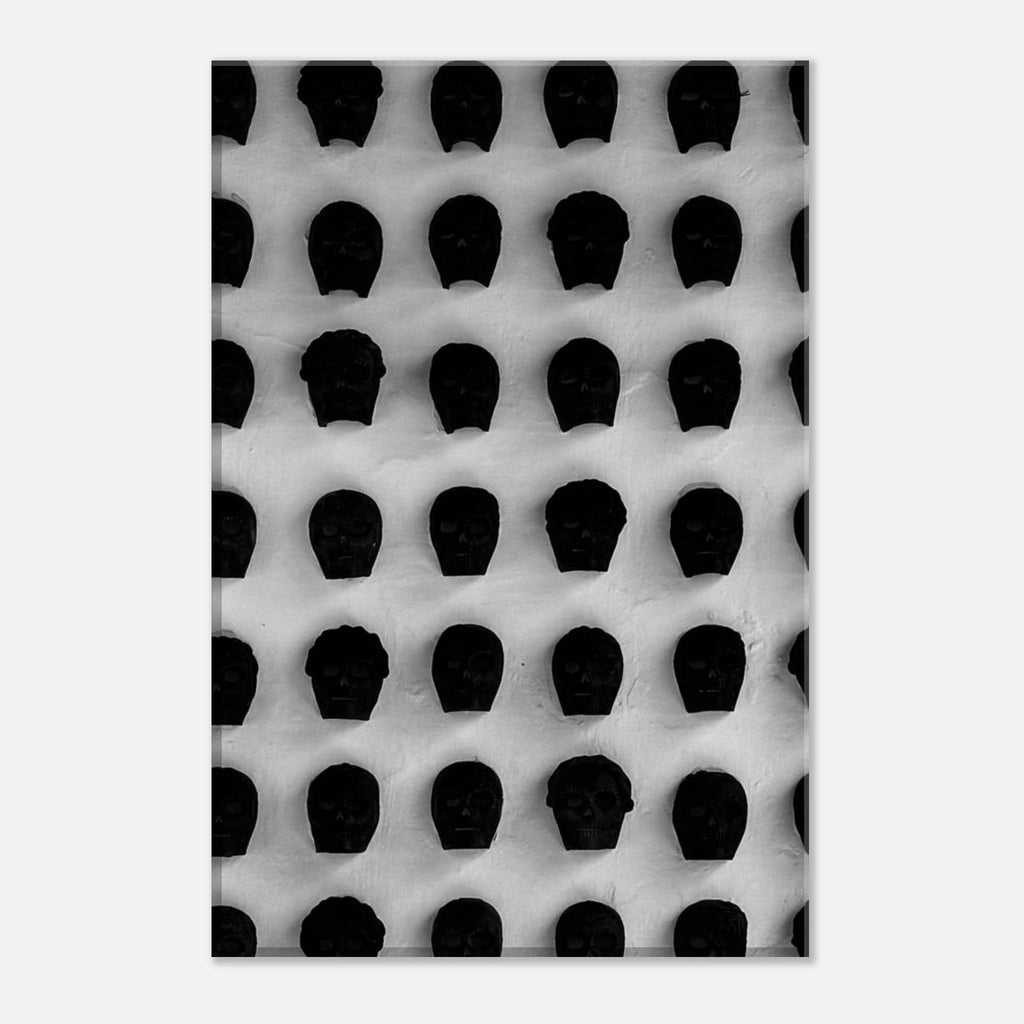 Black and white monochrome skull grid canvas wall art, minimalist statement photography print from the Travel Collection Studio Edition.