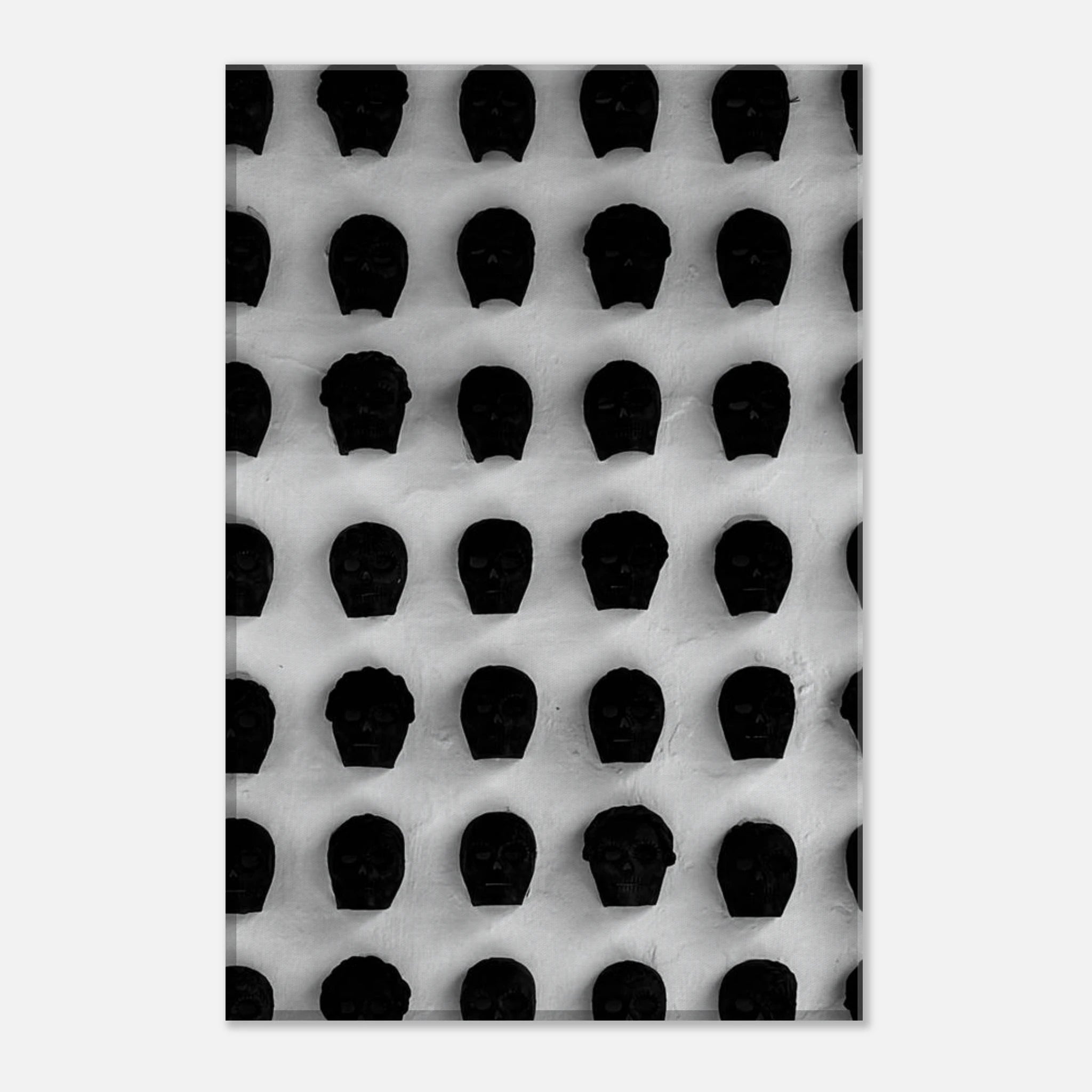 Black and white monochrome skull grid canvas wall art, minimalist statement photography print from the Travel Collection Studio Edition.