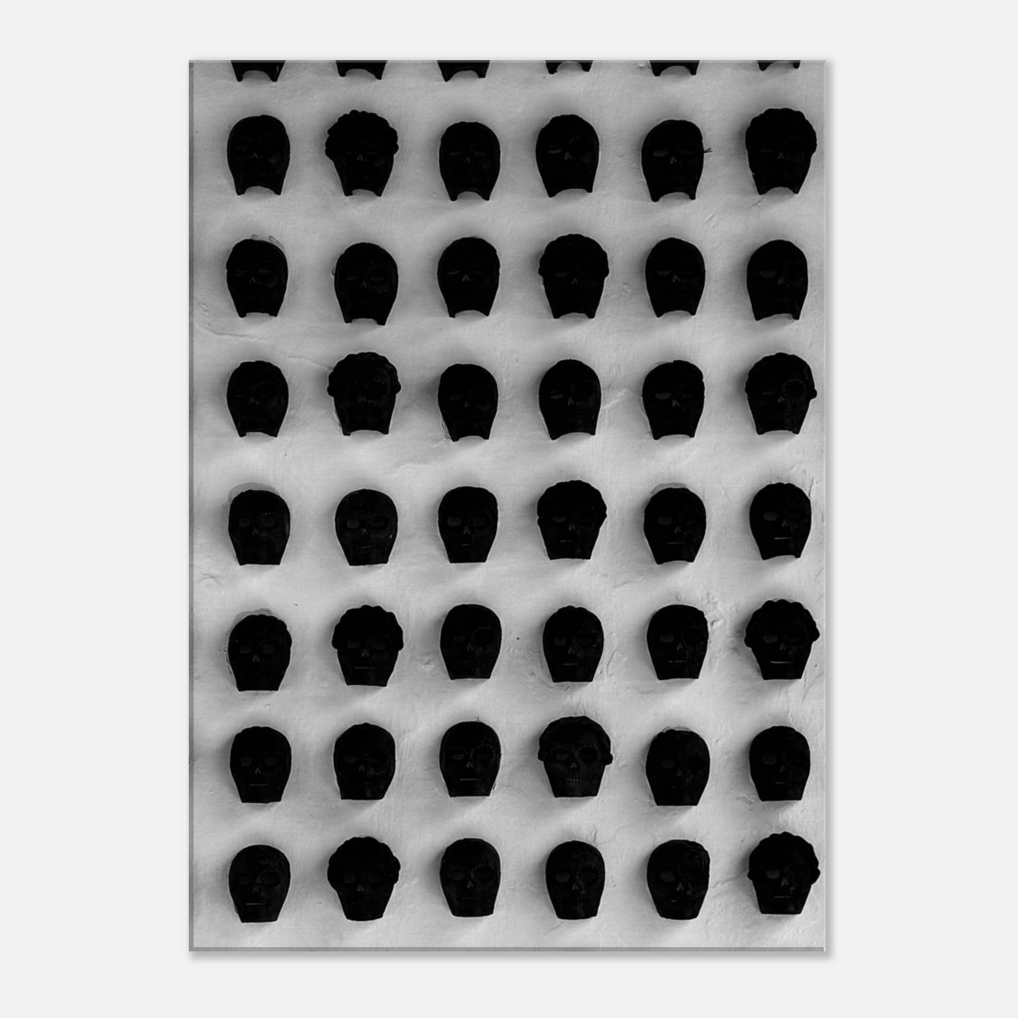 Monochrome skull grid canvas wall art by My Store, minimalist black and white statement photography print, 20x30 cm.
