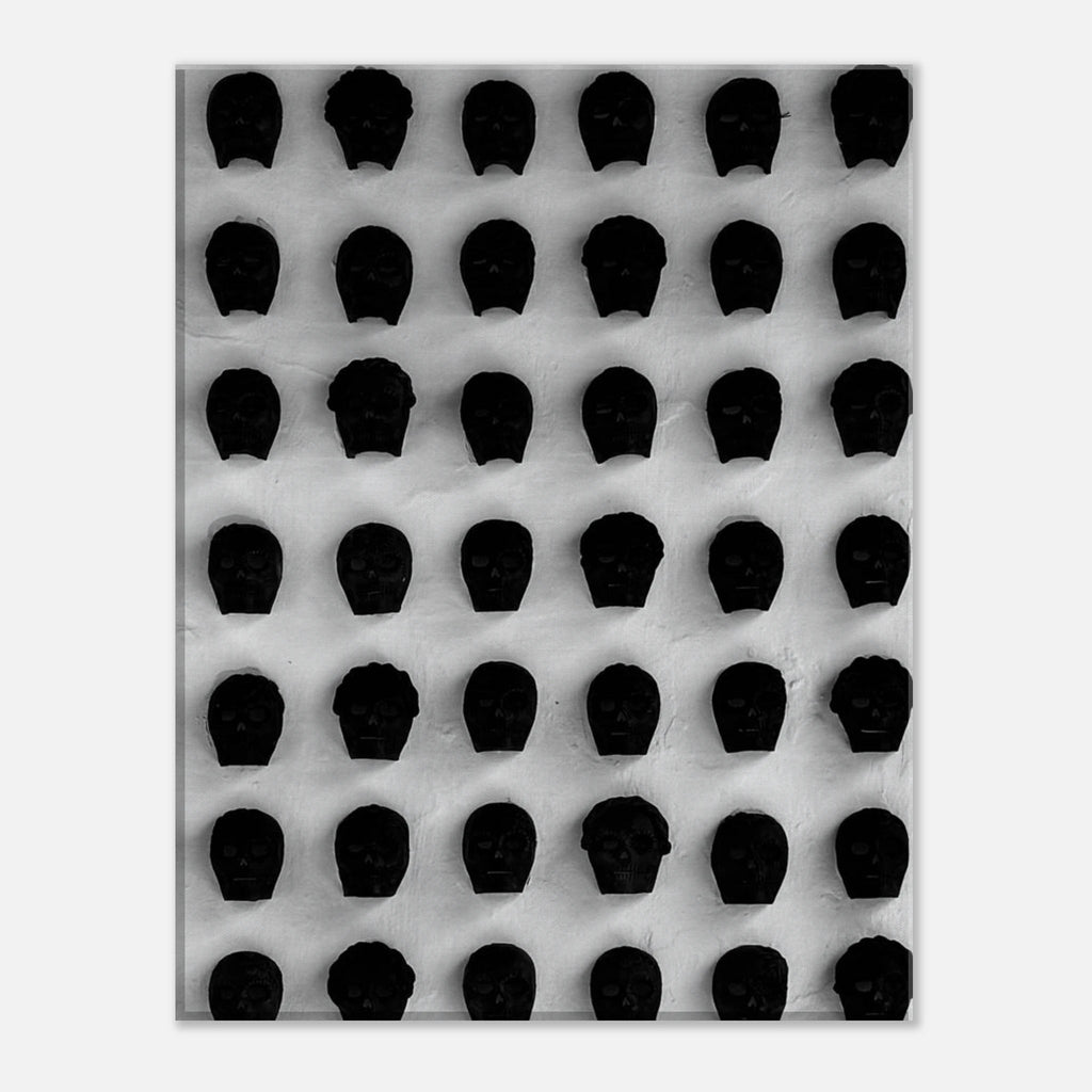 Monochrome skull grid canvas wall art by My Store, minimalist black and white abstract photography for modern interior decor.