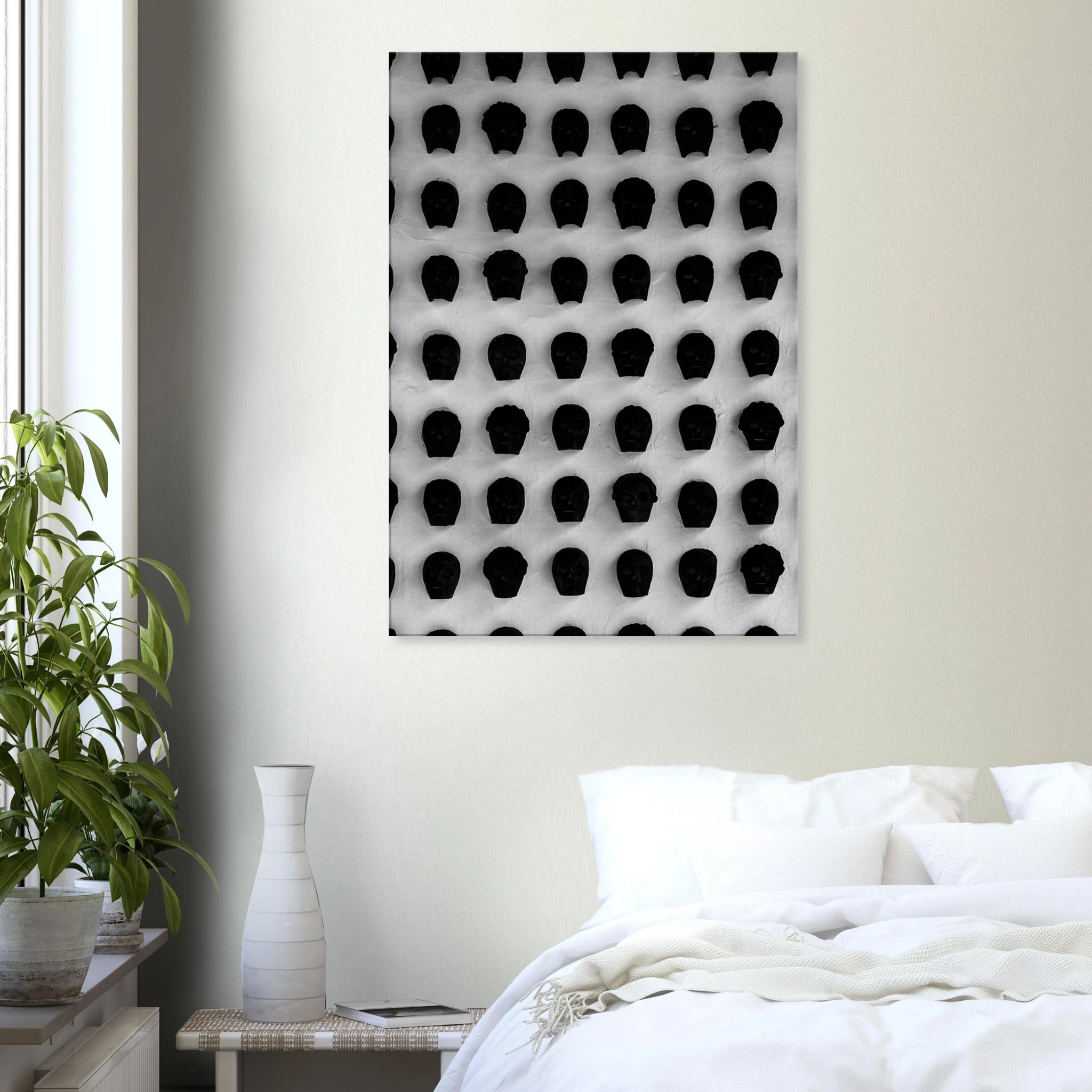 Monochrome Skull Grid canvas wall art by My Store, minimalist black and white photograph for modern home decor.