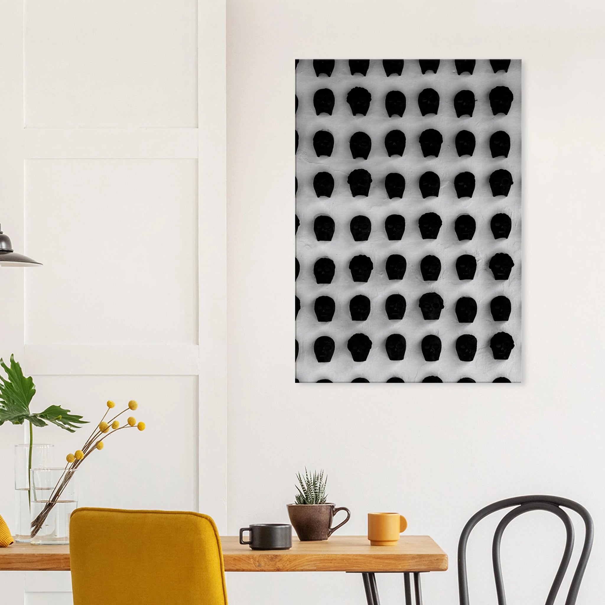 Black and white Monochrome Skull Grid canvas wall art, minimalist statement photography from the Travel Collection Studio Edition.