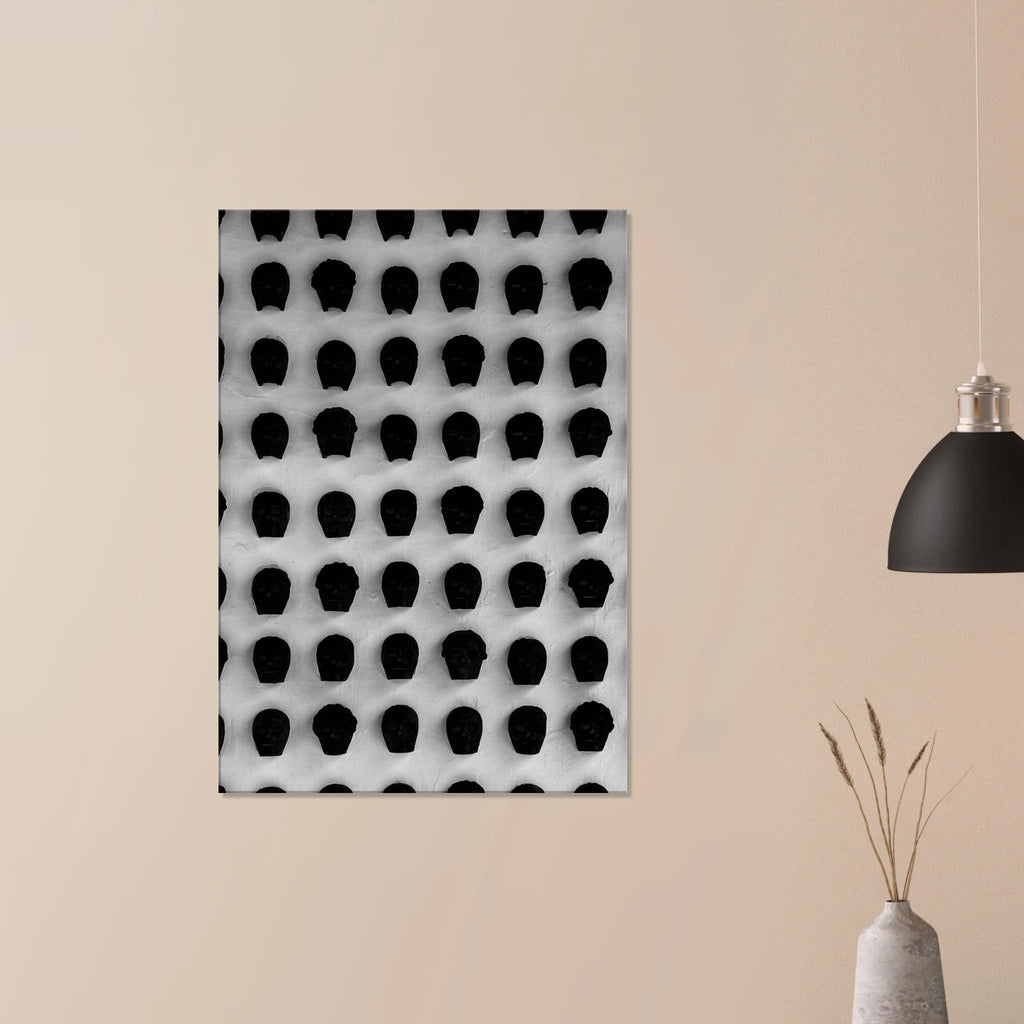 Monochrome skull grid canvas wall art by My Store, minimalist black and white statement photography print, spring 26 Travel Collection.