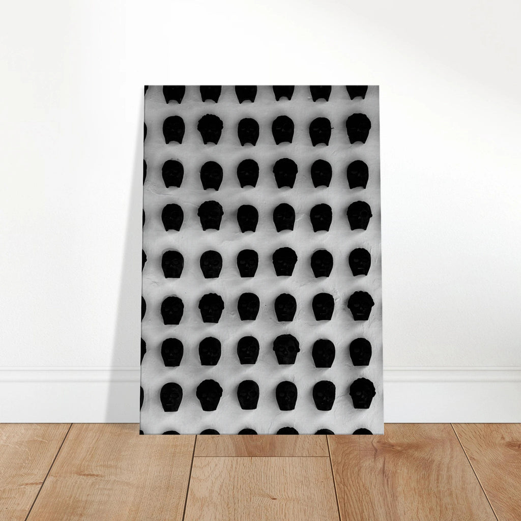 Black and white Monochrome Skull Grid canvas wall art by My Store, minimalist abstract skull photography for modern home decor.