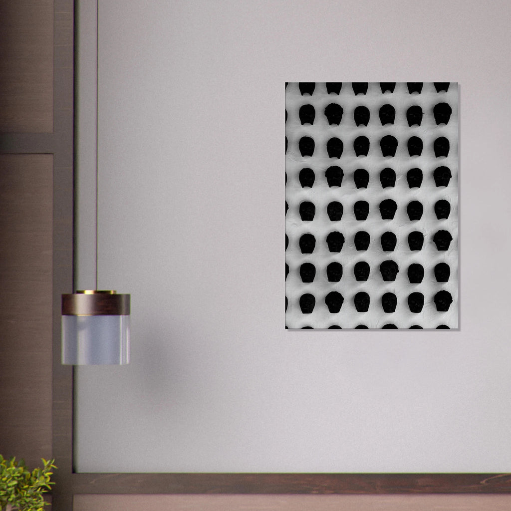 Black and white Monochrome Skull Grid canvas wall art, minimalist skull photography print for modern home decor.