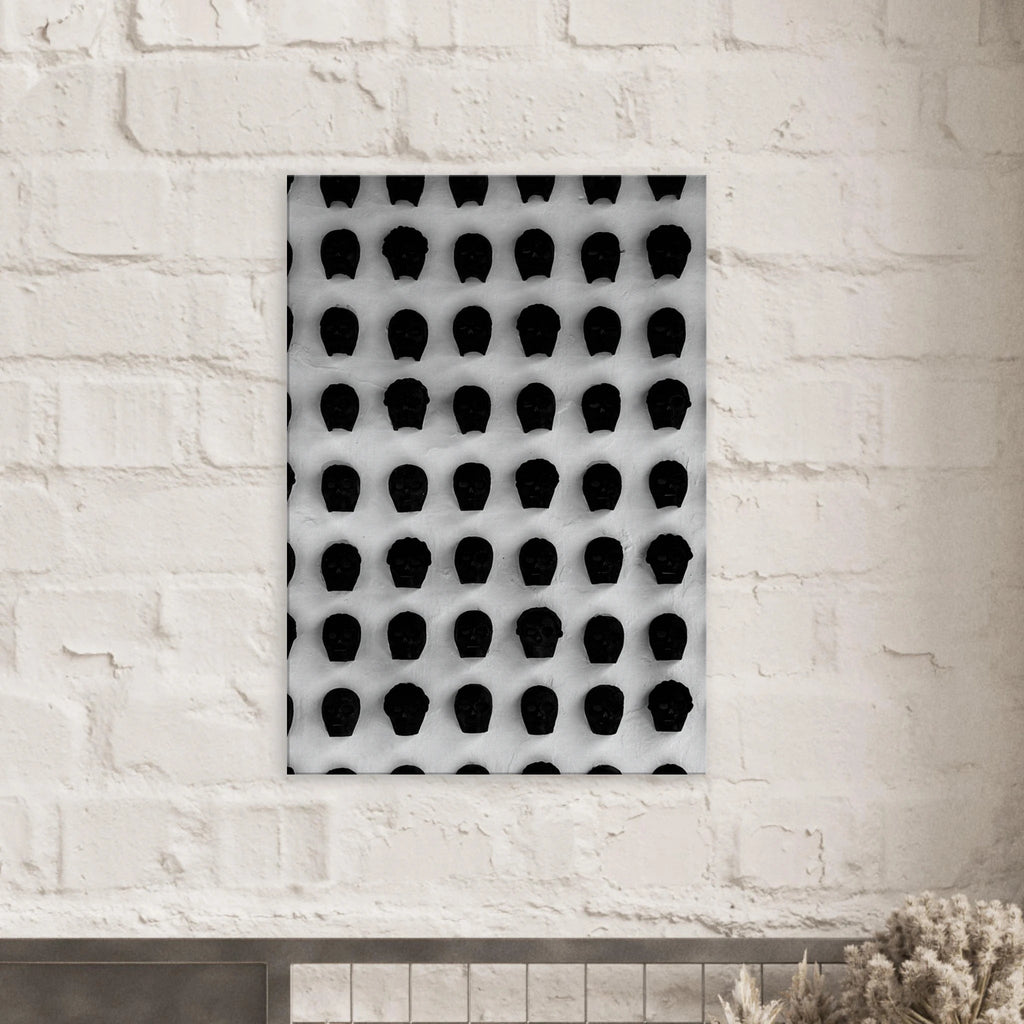Black and white Monochrome Skull Grid canvas wall art, minimalist statement photography from the Travel Collection Studio Edition.