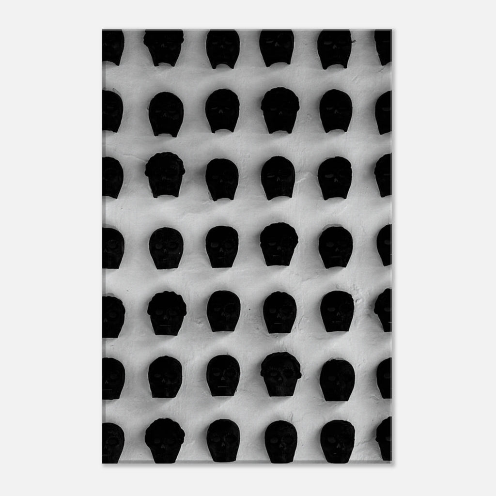 Black and white Monochrome Skull Grid canvas wall art, minimalist abstract photography print, 20x30 cm, part of Travel Collection Studio Edition.