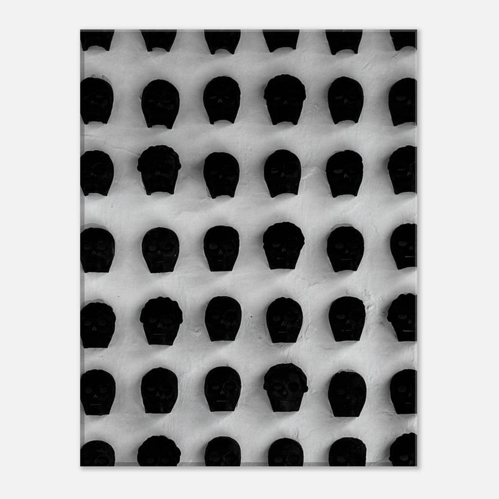 Black and white Monochrome Skull Grid canvas wall art, minimalist statement photography from My Store's abstract travel collection.