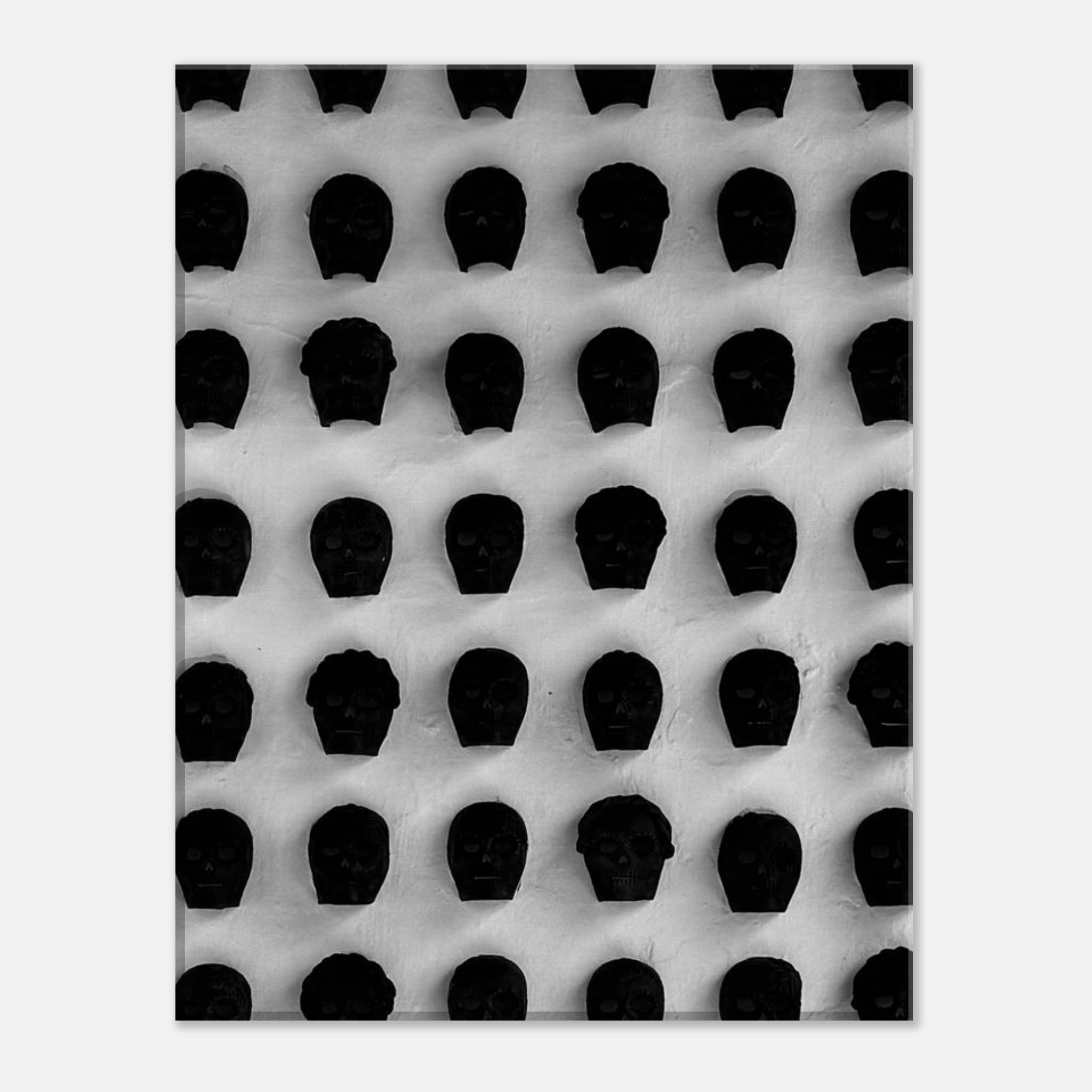 Monochrome skull grid canvas wall art by My Store, minimalist black and white travel photography print for modern interior decor.