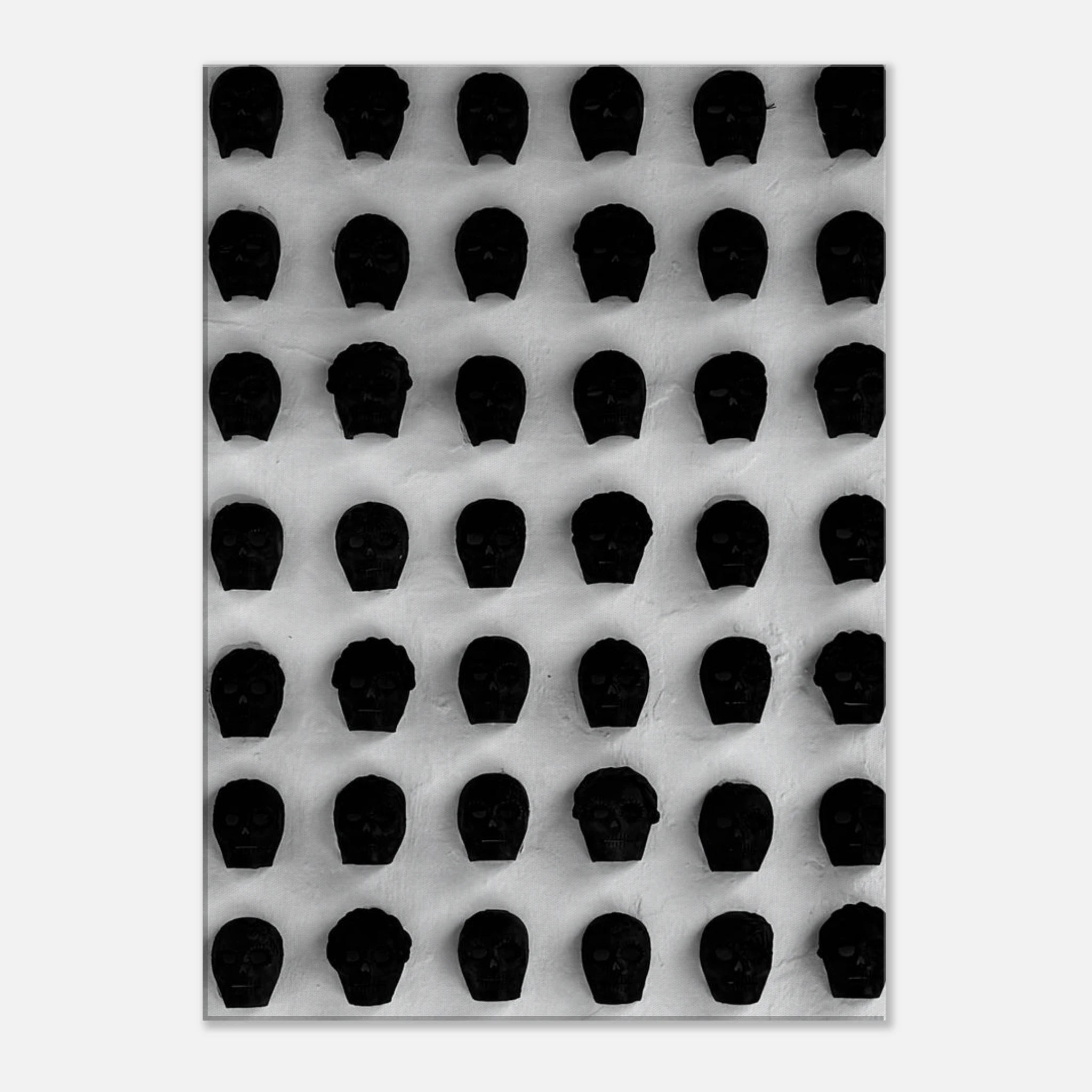 Black and white monochrome skull grid canvas wall art featuring minimalist abstract photography for modern home decor.