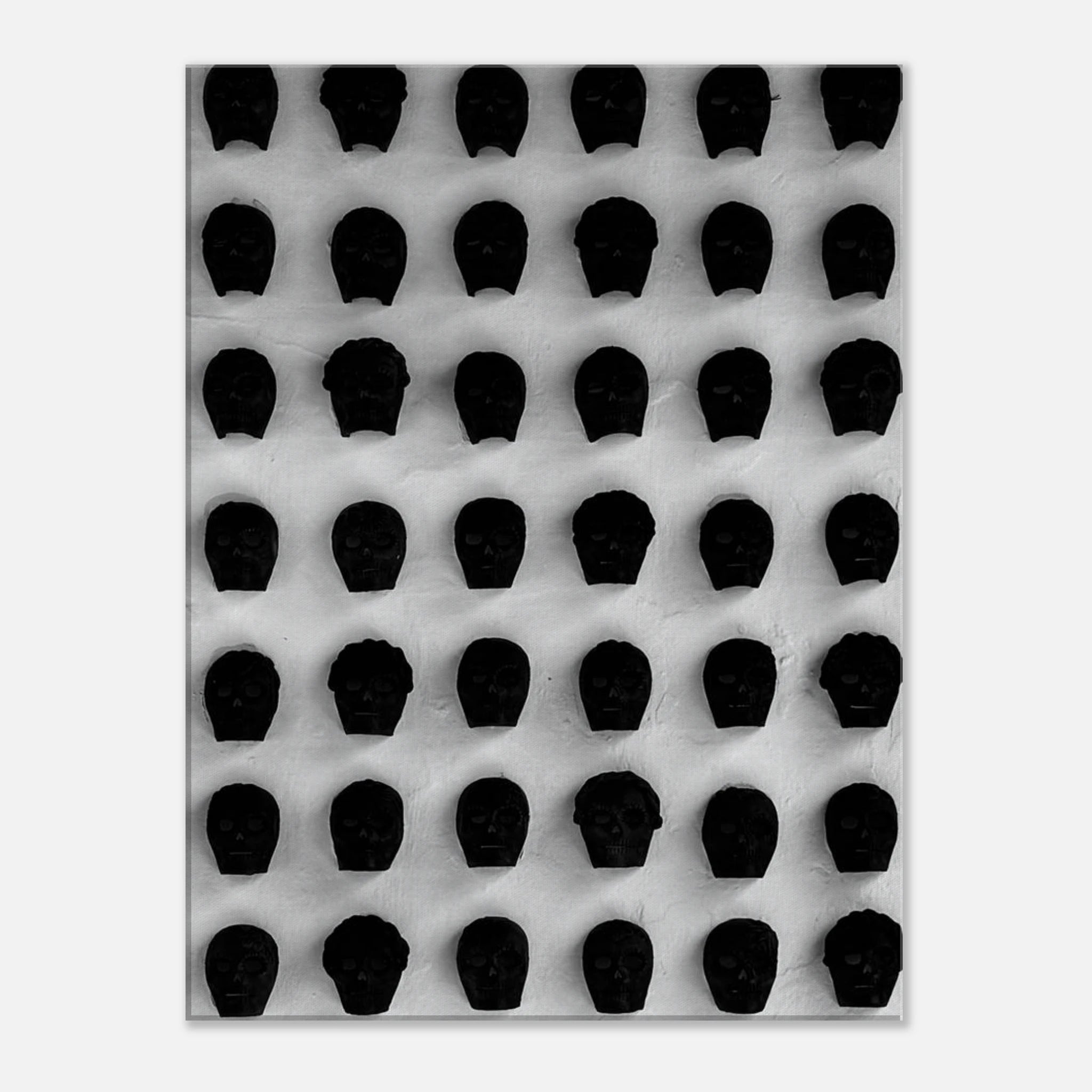 Black and white monochrome skull grid canvas wall art, minimalist statement photography from the Travel Collection Studio Edition.