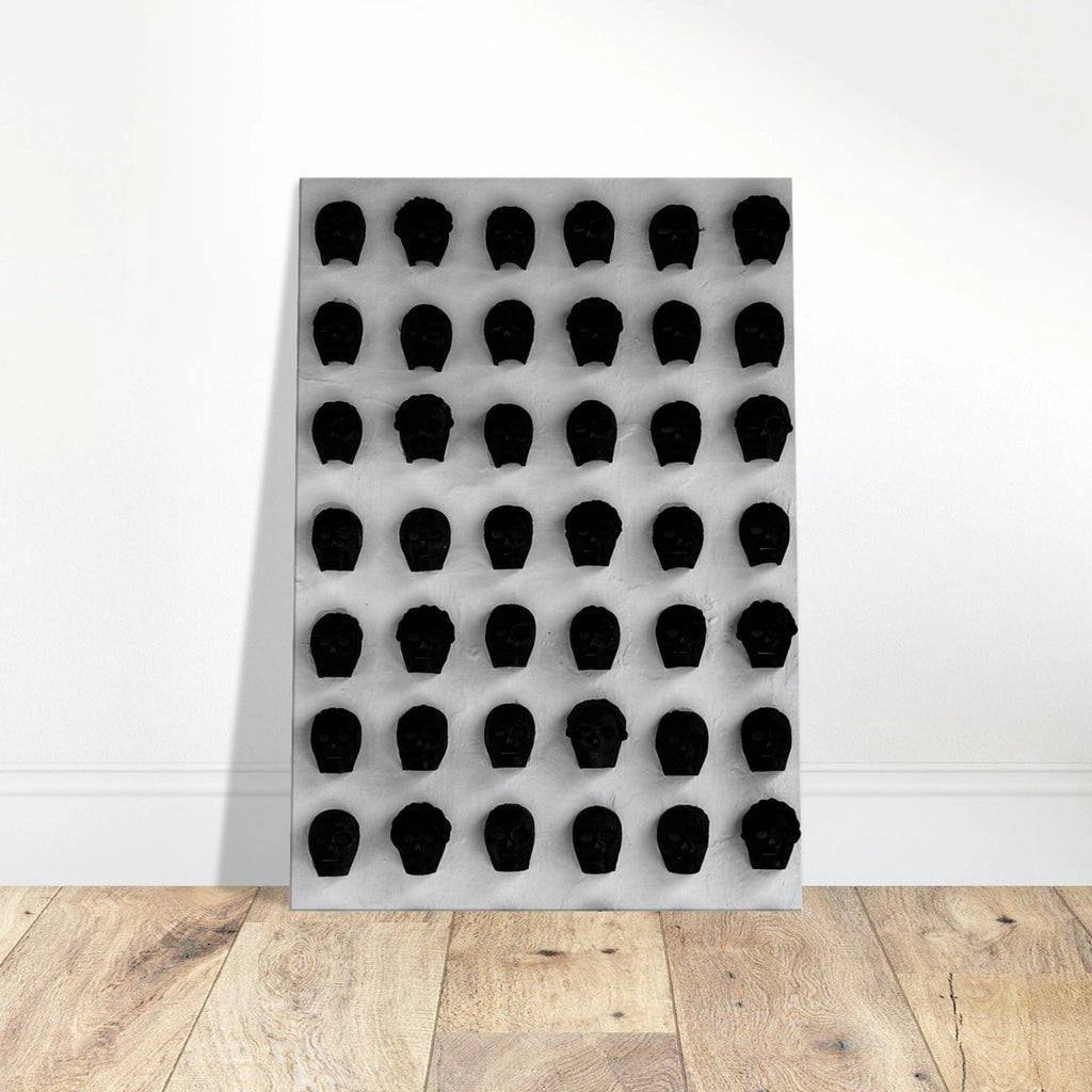Black and white Monochrome Skull Grid canvas wall art print by My Store, featuring minimalist abstract skull photography.