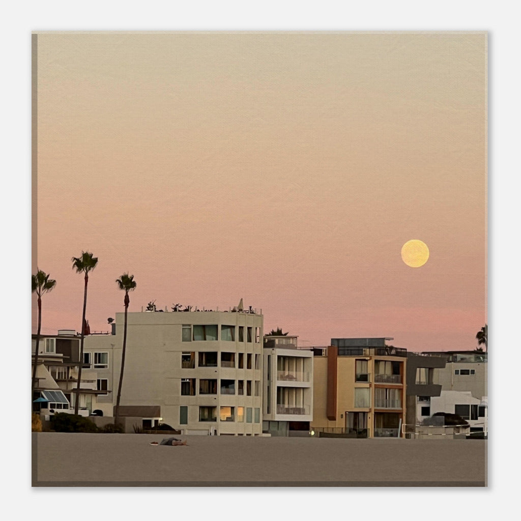 Moody SoCal Beach wall art print on canvas, bedroom wall hanging featuring California beach scene in studio edition.
