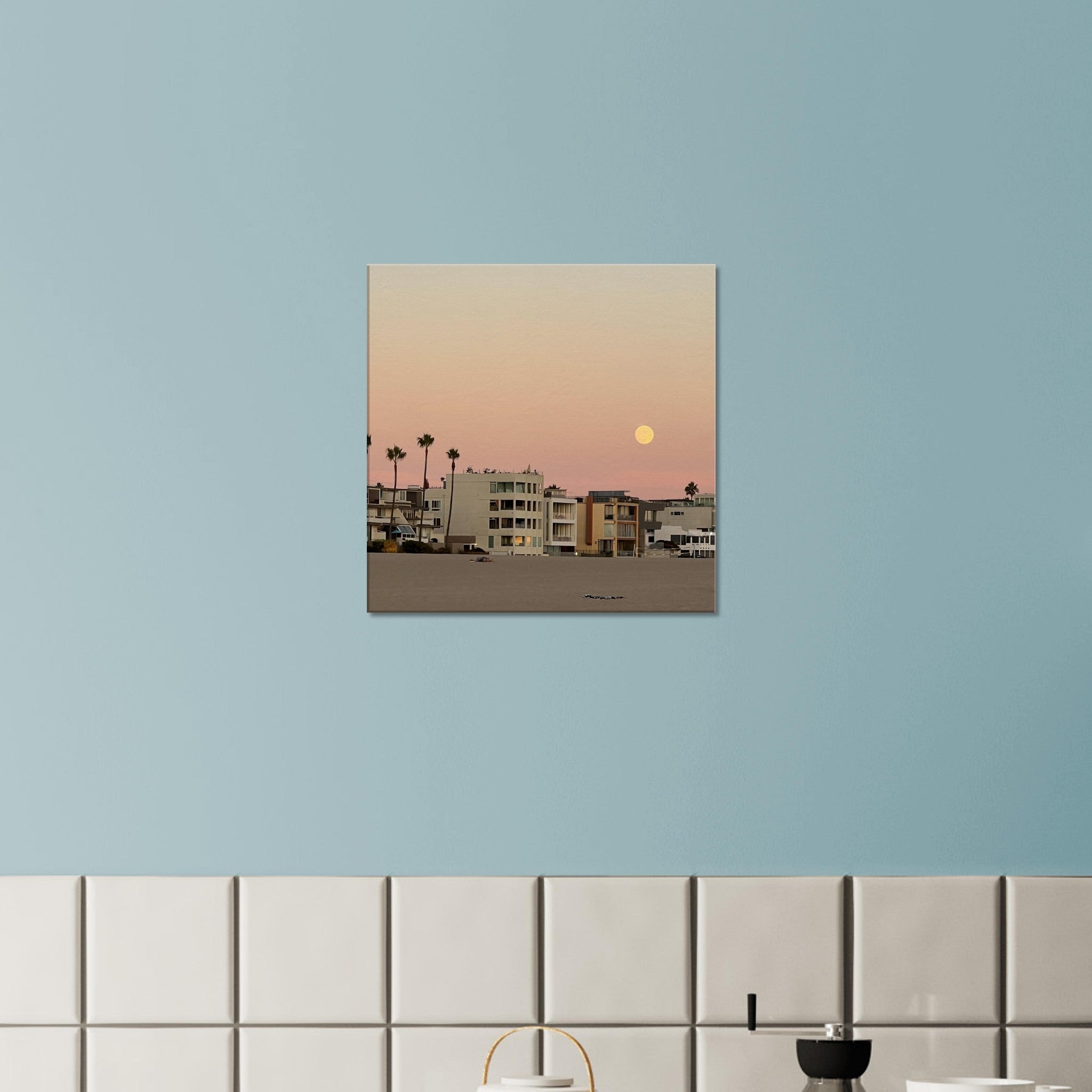 Moody SoCal Beach wall art print on canvas, 20x30 cm, featuring California beach scene, ideal for bedroom wall decor.