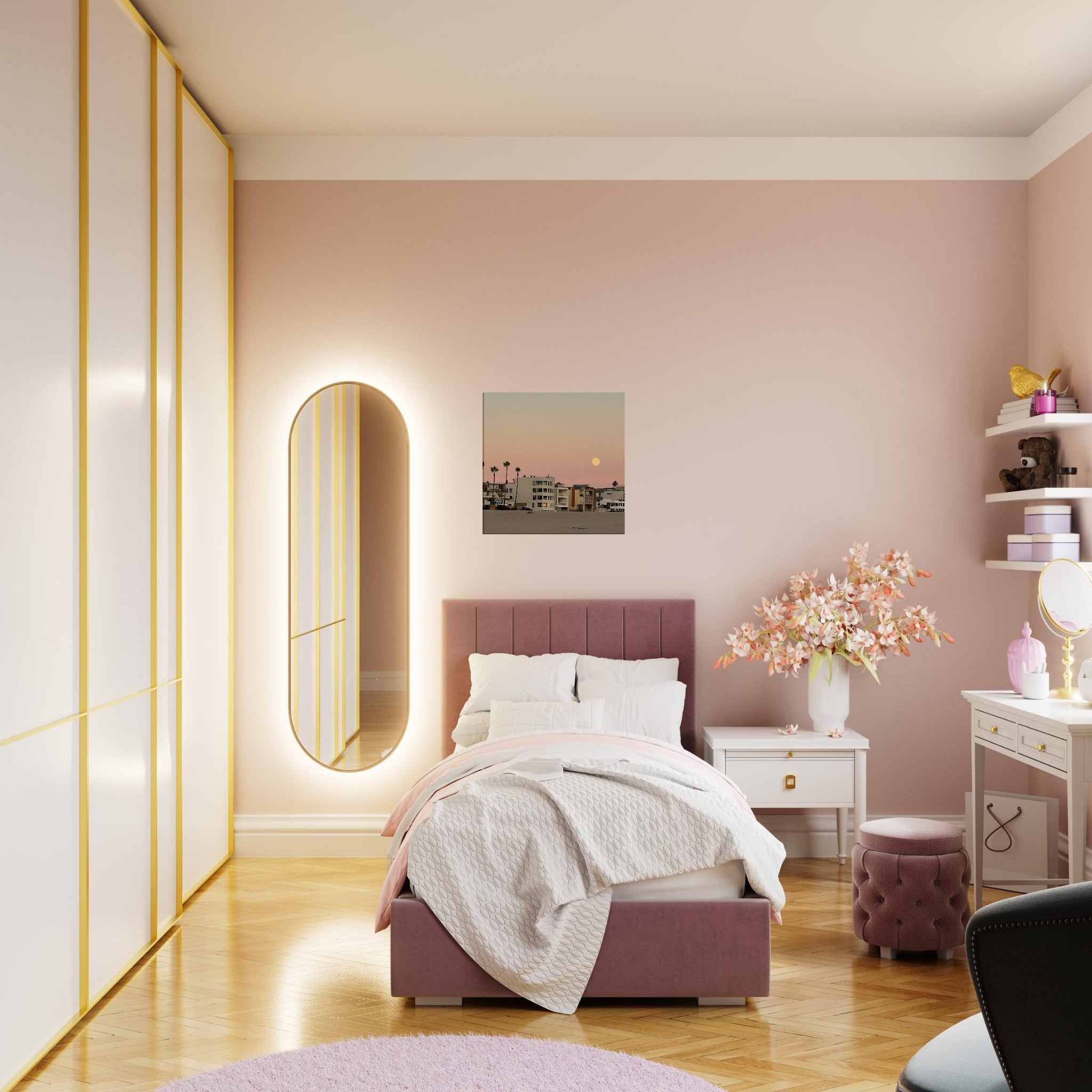 Moody SoCal Beach wall art print on canvas, ideal for bedroom decor, featuring a California beach scene in studio edition.