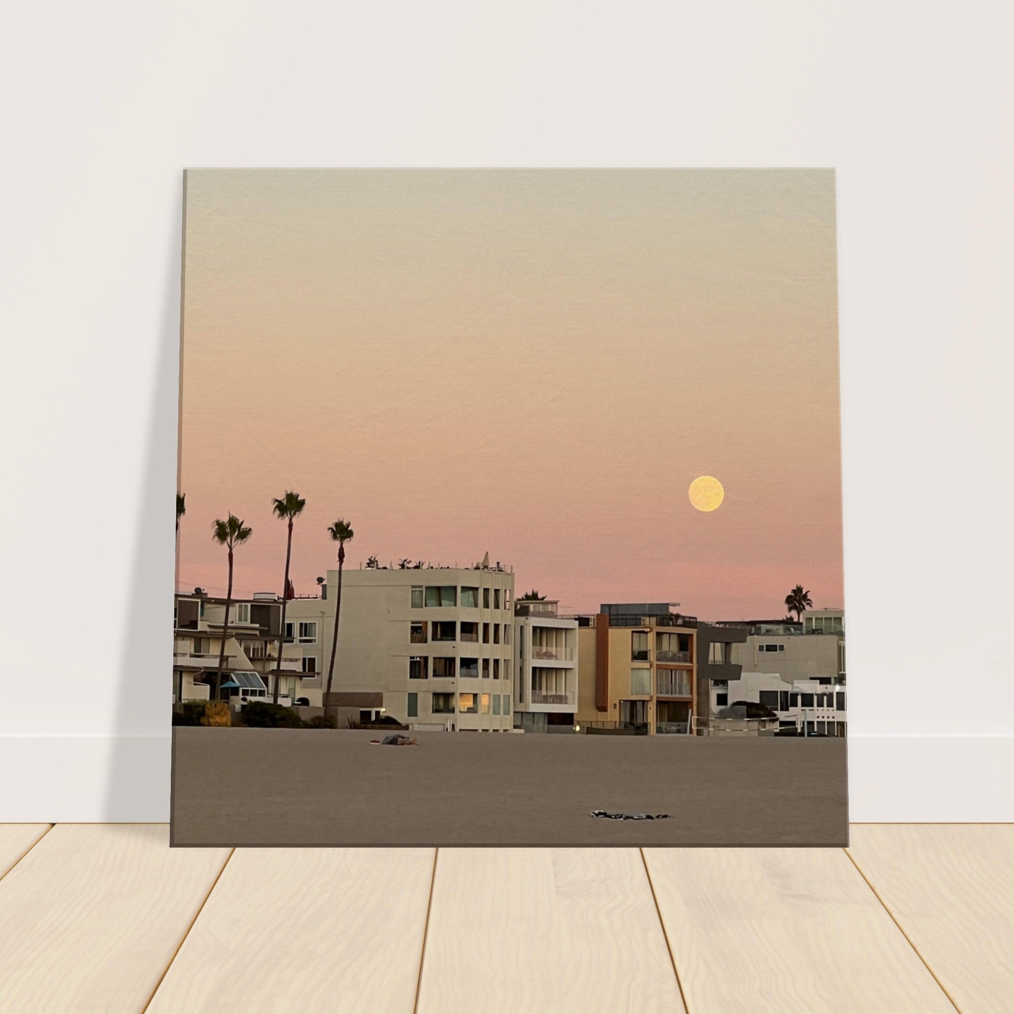 Moody SoCal Beach wall art print on canvas, 20x30 cm, California beach scene, bedroom wall hanging, Studio Edition style.