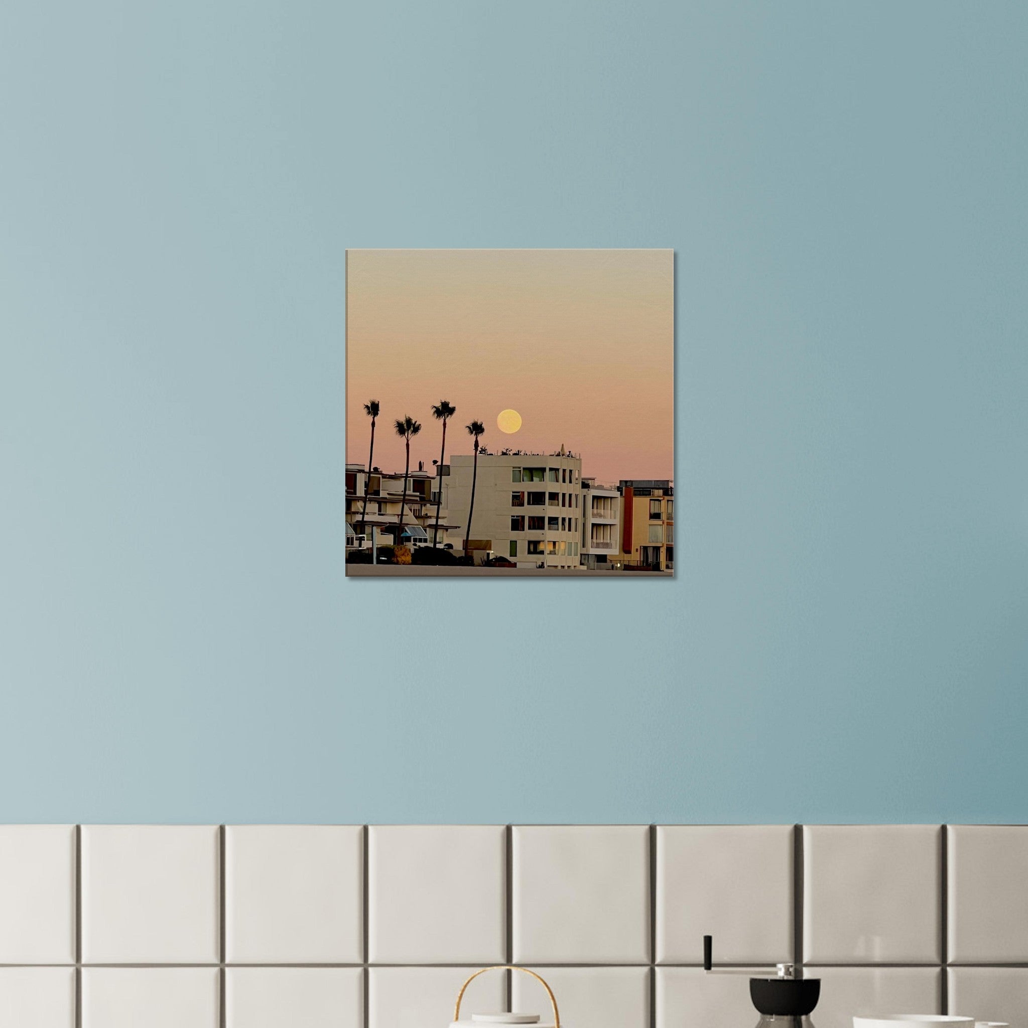 Moody SoCal Beach wall art print on canvas, bedroom wall hanging featuring California coastal scene in studio edition.