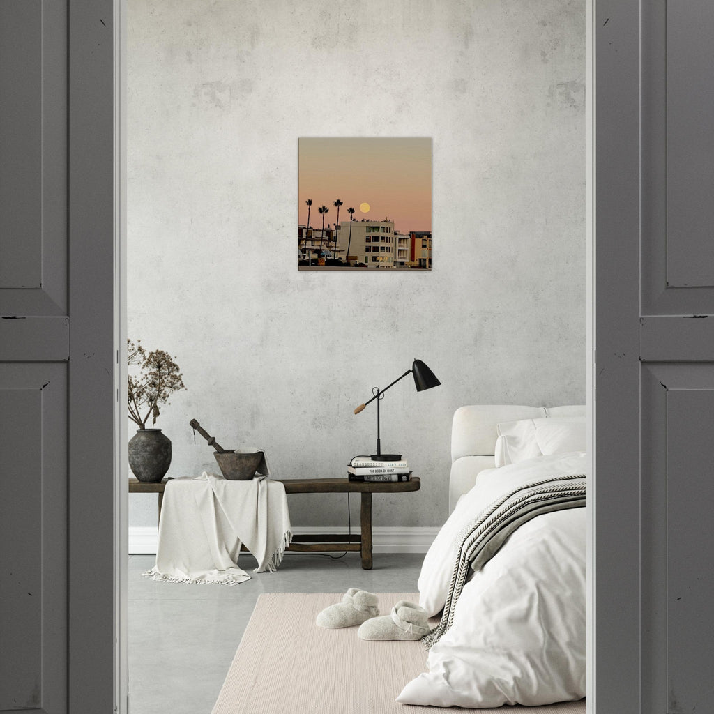 Beach wall art print featuring Moody SoCal Beach scene on California canvas, perfect for bedroom wall hanging.