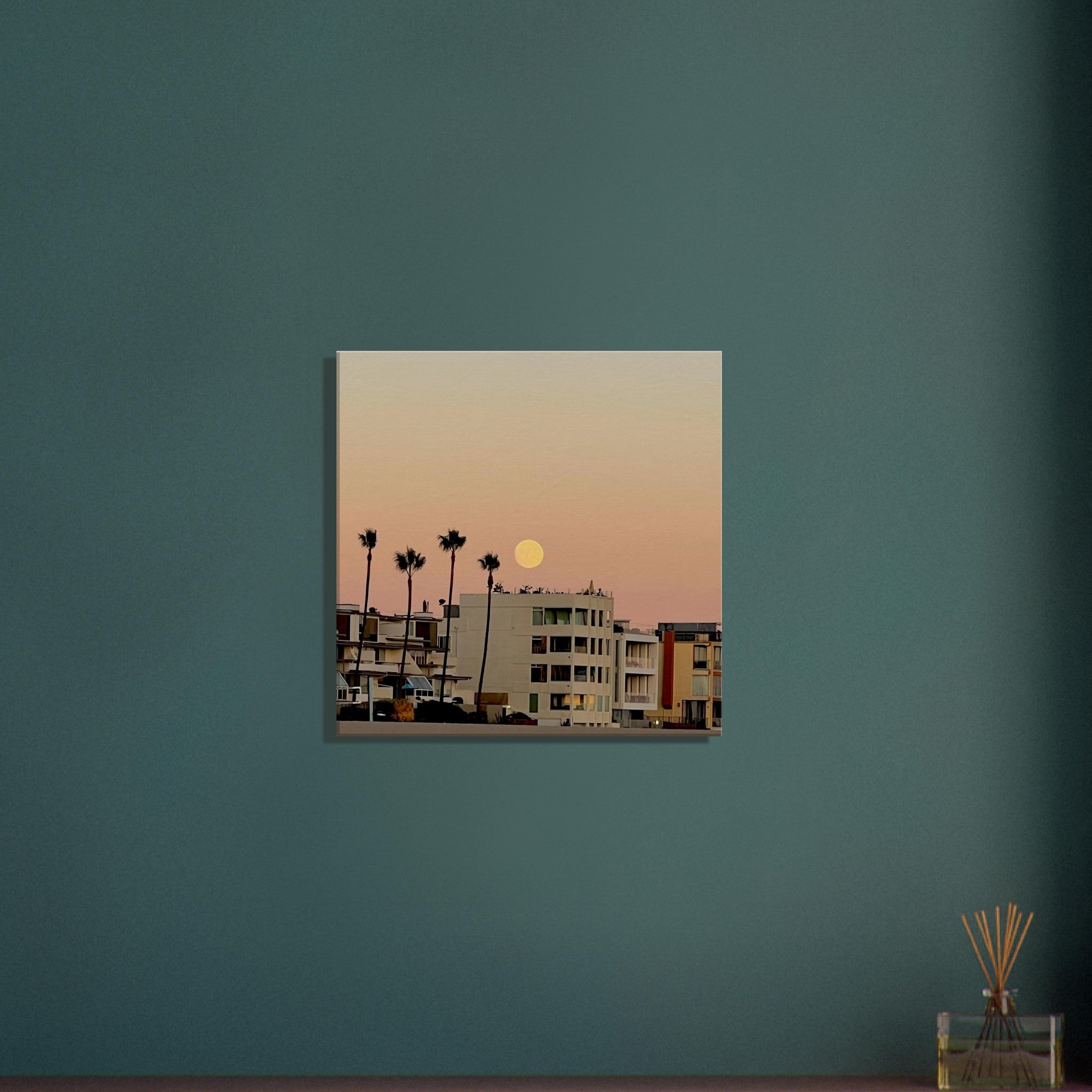 Moody SoCal Beach wall art print on canvas, 20x30cm, featuring California beach scene for bedroom wall decor.