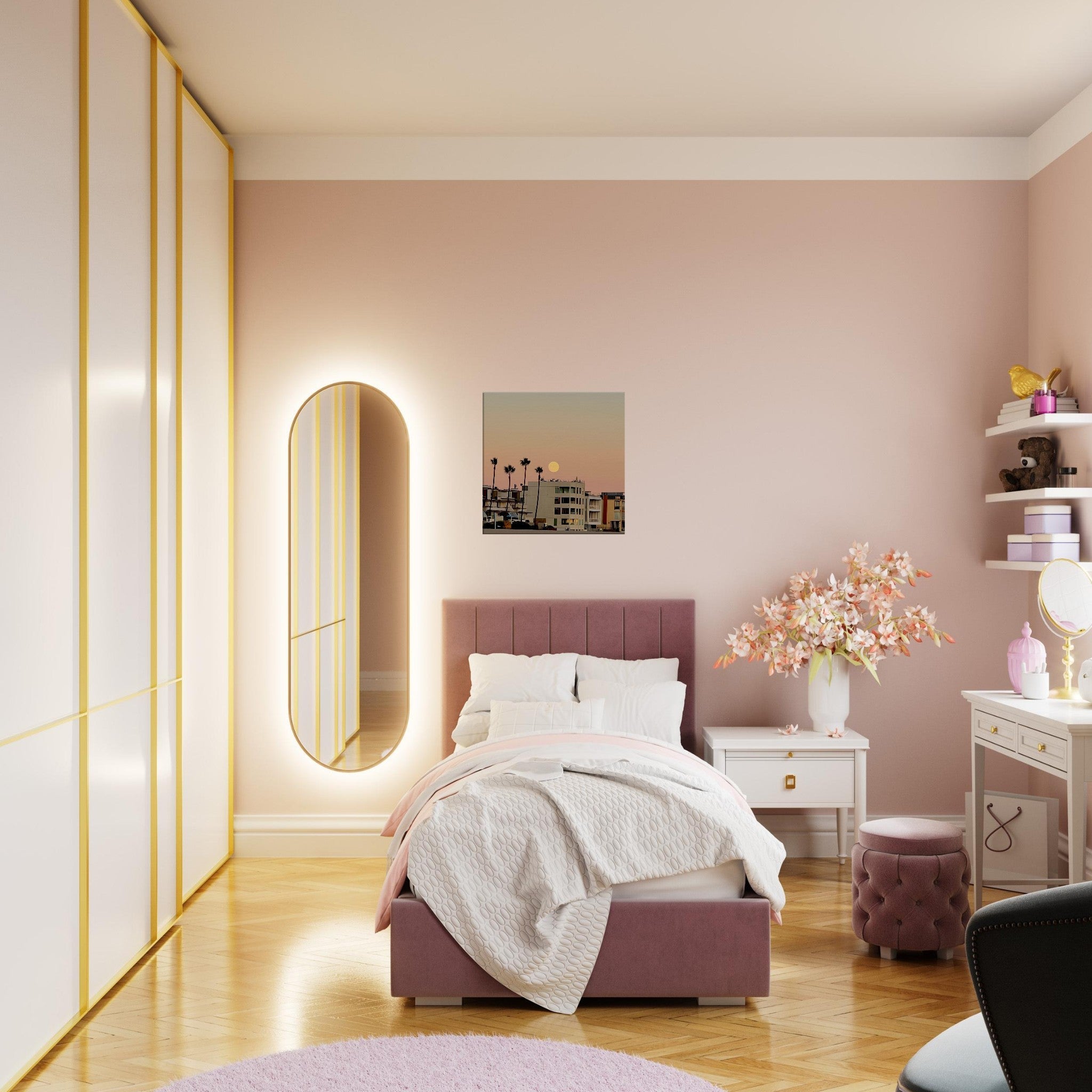 Moody SoCal Beach wall art print on canvas, California-themed bedroom wall hanging, studio edition, 20x30 cm.