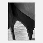 Black and white abstract canvas print of NYC Hudson River pier with high heels in water, part of the Studio Edition Travel Collection.